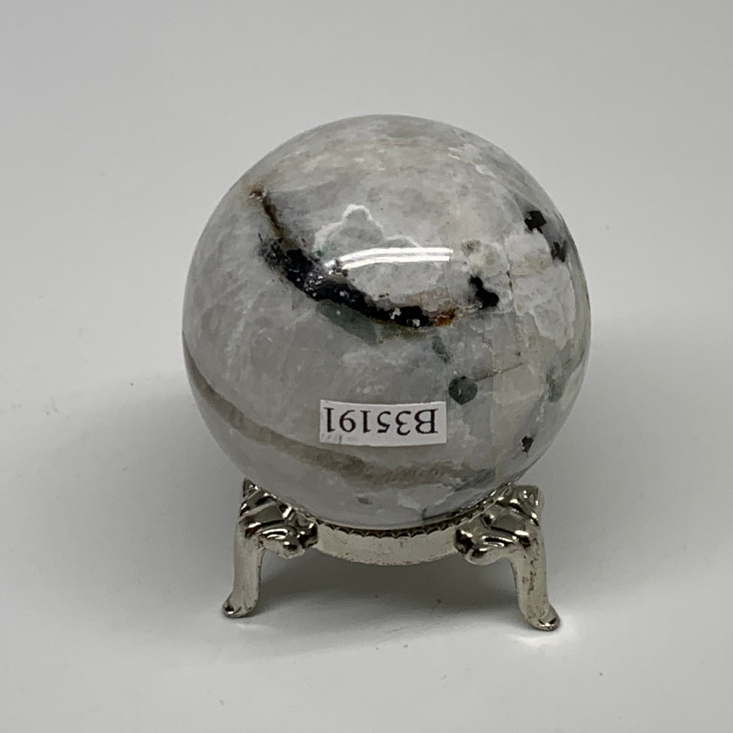 151g, 1.9"(48mm), Natural Rainbow Moonstone Sphere Ball Gemstone, B35191