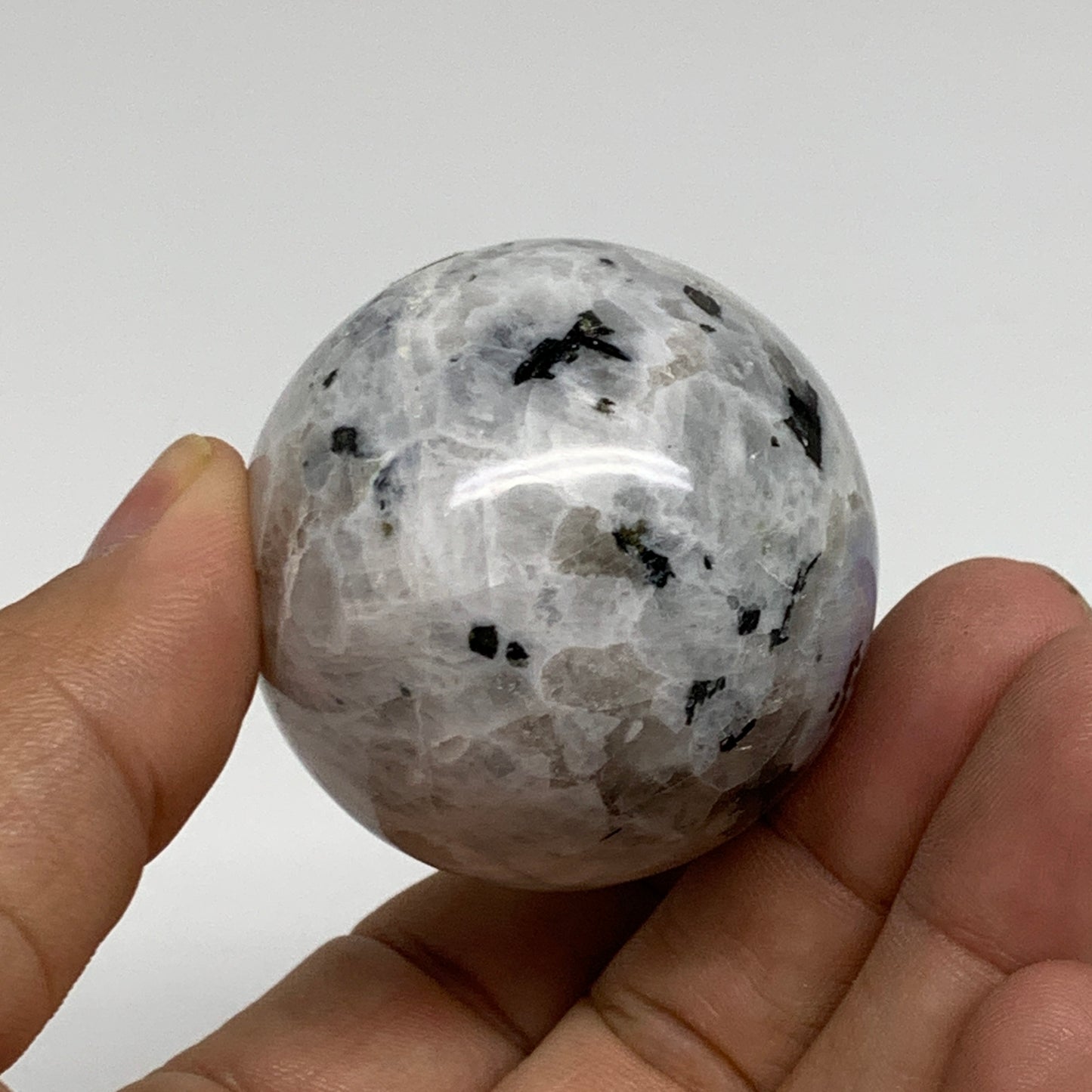 144.5g, 2.1"x1.7", Natural Gemstone White Rainbow Moonstone Egg, B34410