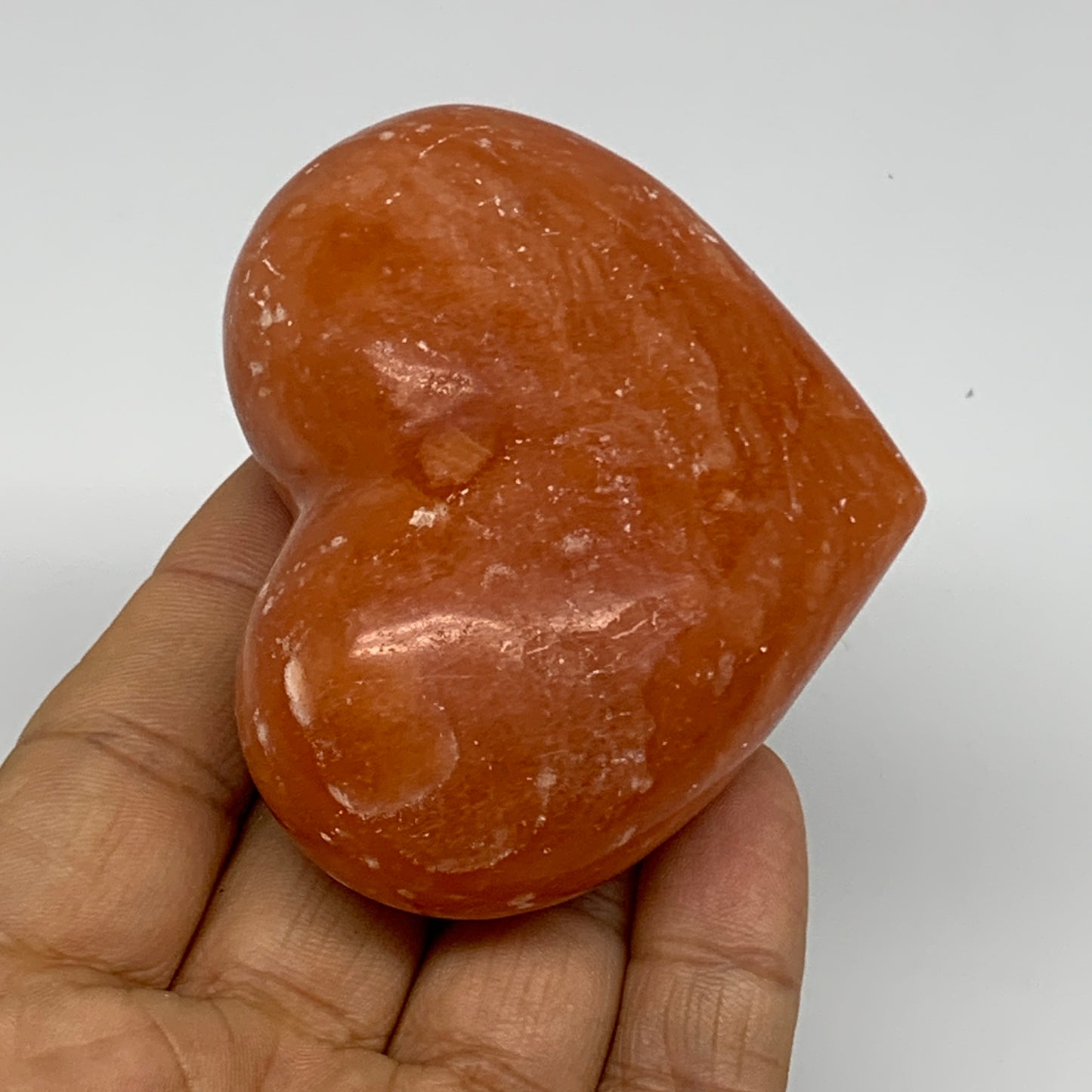 152g, 2.3"x2.8"x1.2" Orange Calcite Heart Gemstones from Madagascar, B33769
