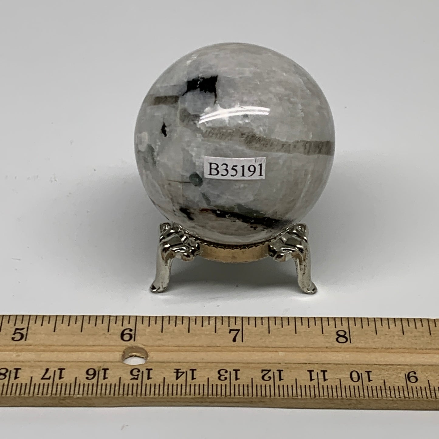 151g, 1.9"(48mm), Natural Rainbow Moonstone Sphere Ball Gemstone, B35191