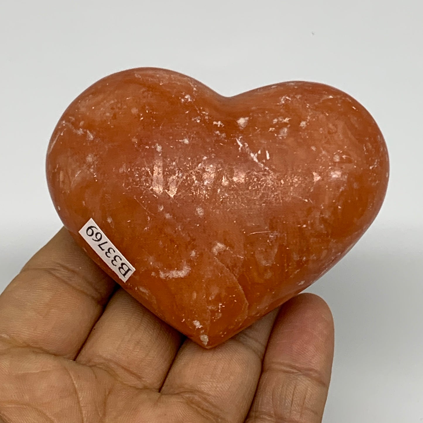 152g, 2.3"x2.8"x1.2" Orange Calcite Heart Gemstones from Madagascar, B33769