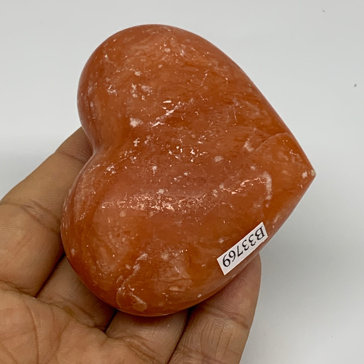 152g, 2.3"x2.8"x1.2" Orange Calcite Heart Gemstones from Madagascar, B33769