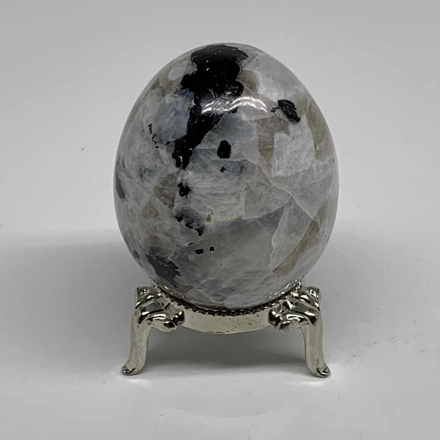 144.5g, 2.1"x1.7", Natural Gemstone White Rainbow Moonstone Egg, B34410