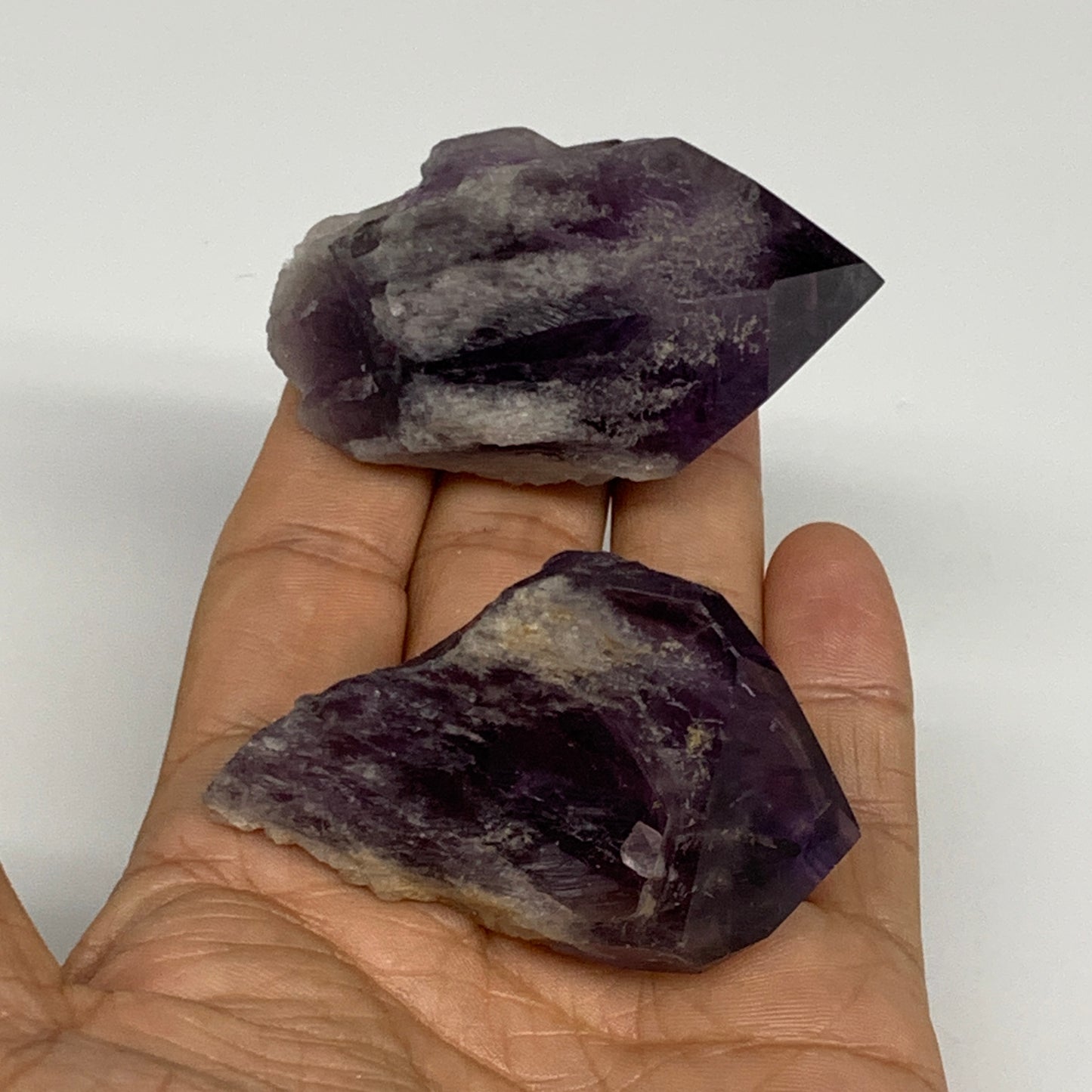 125g, 2.3" - 2.4", 2pcs, Amethyst Point Polished Rough lower part, B32393