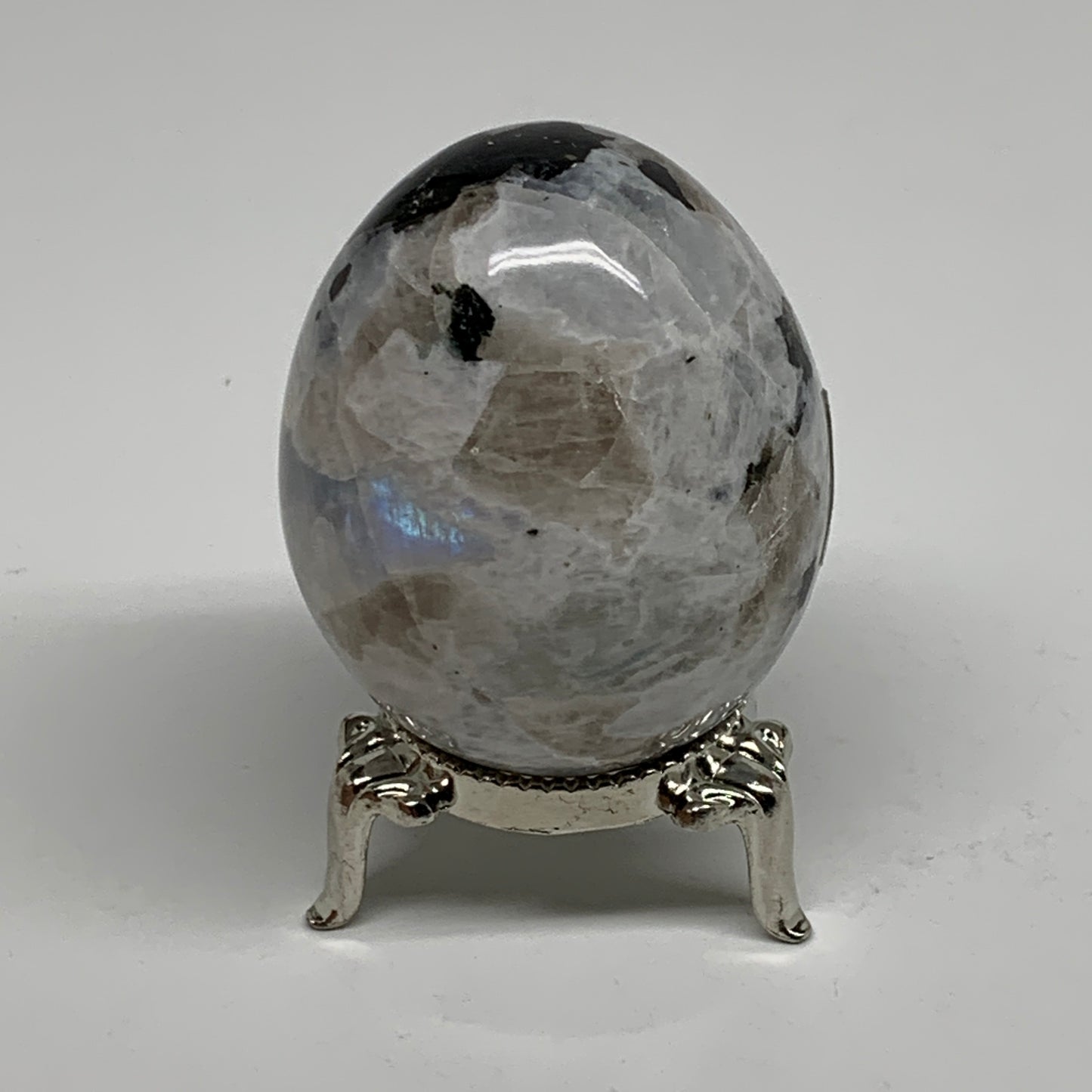 144.5g, 2.1"x1.7", Natural Gemstone White Rainbow Moonstone Egg, B34410