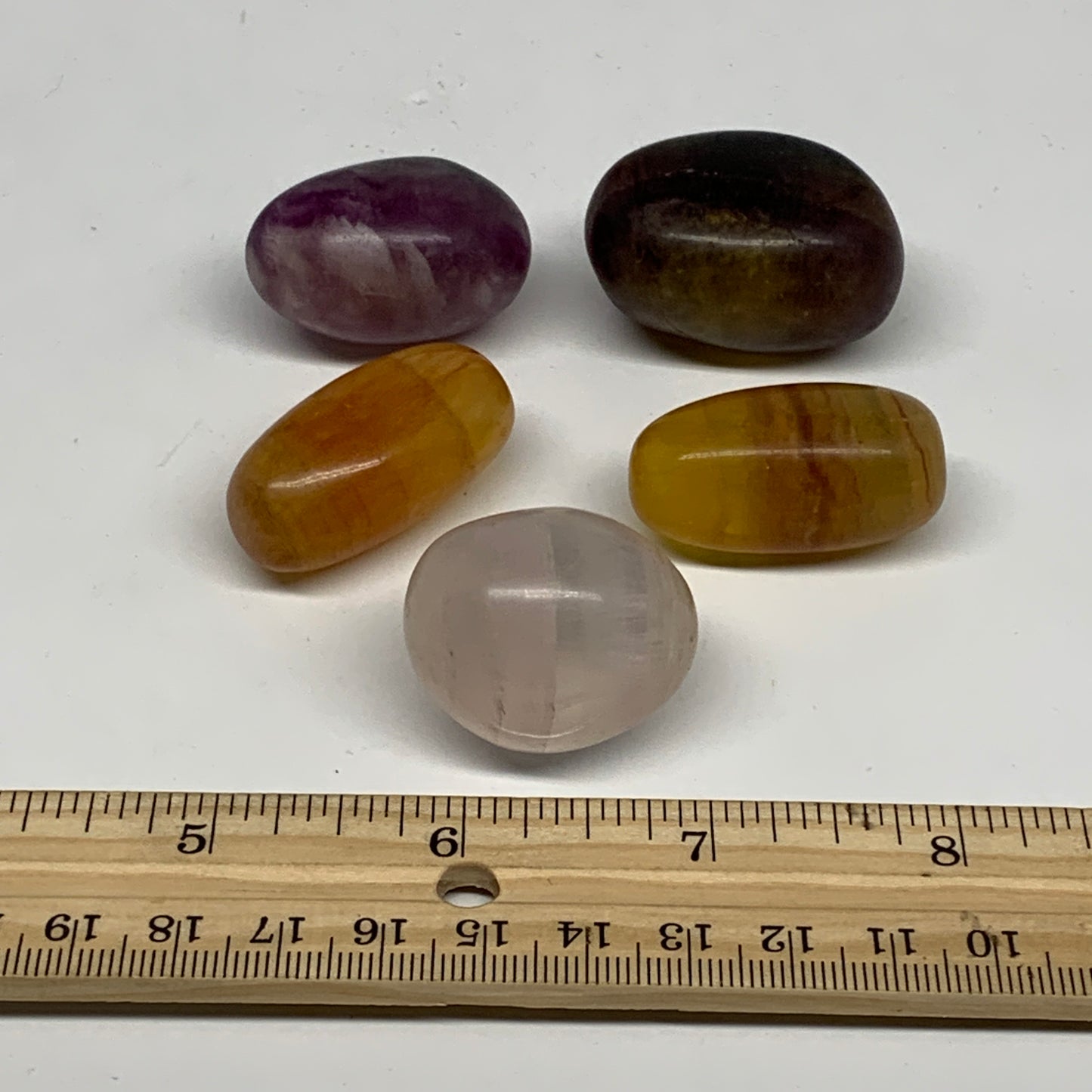 152.4g, 1.2"-1.5", 5pcs, Multi Color Fluorite Crystal Tumbled Stones, B28753