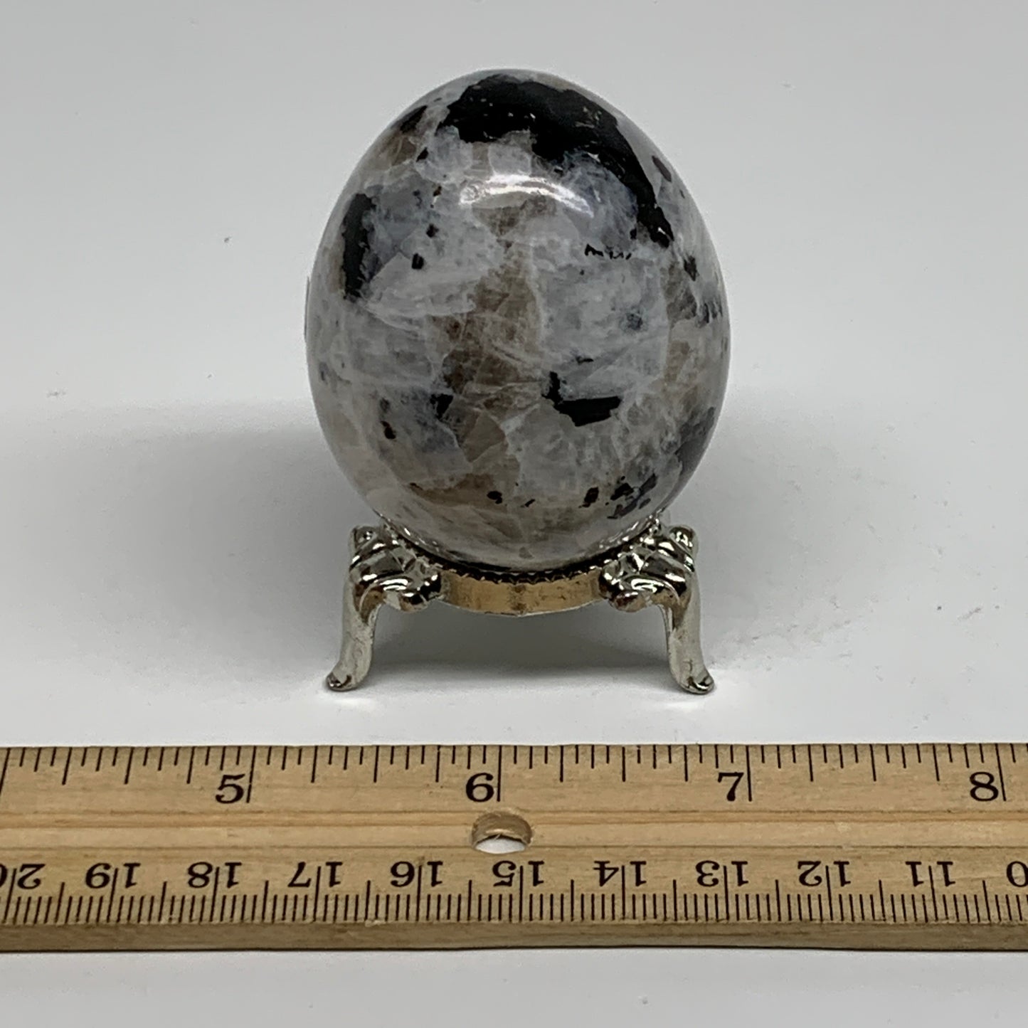 144.5g, 2.1"x1.7", Natural Gemstone White Rainbow Moonstone Egg, B34410