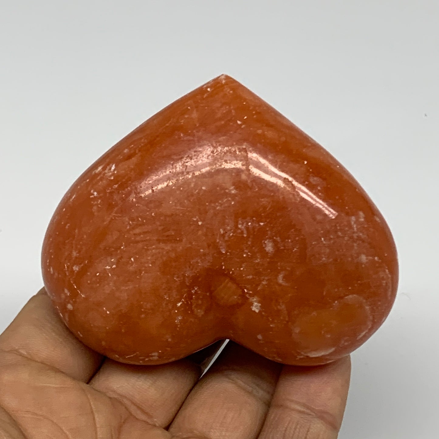 152g, 2.3"x2.8"x1.2" Orange Calcite Heart Gemstones from Madagascar, B33769