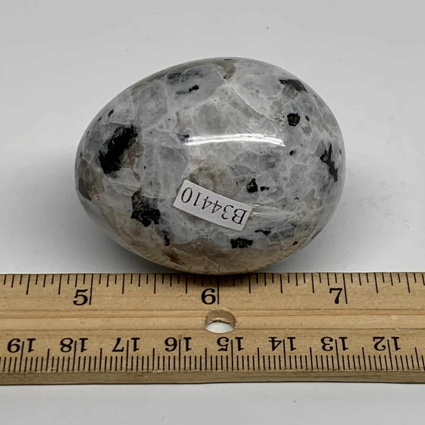 144.5g, 2.1"x1.7", Natural Gemstone White Rainbow Moonstone Egg, B34410