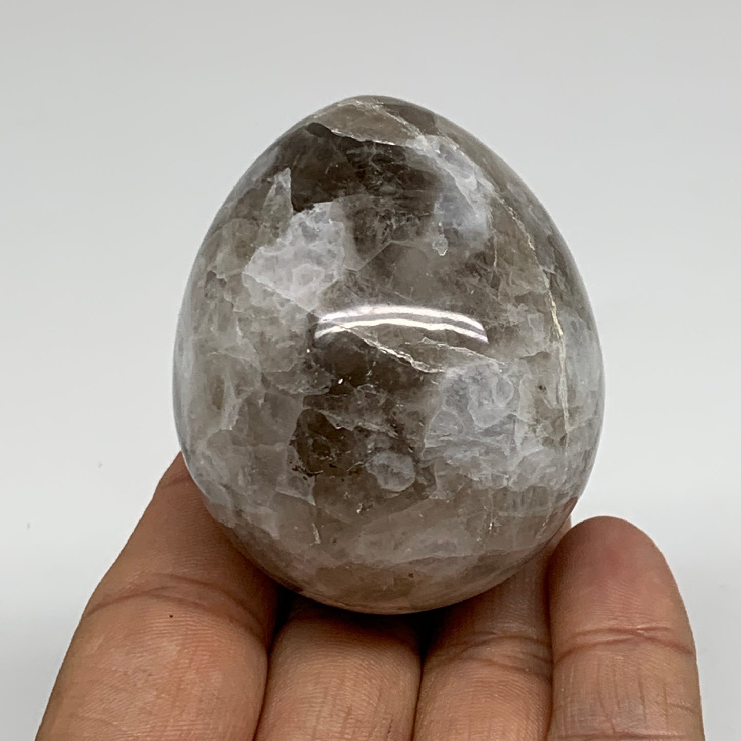 151.7g, 2.2"x1.8", Natural Gemstone White Rainbow Moonstone Egg, B34411