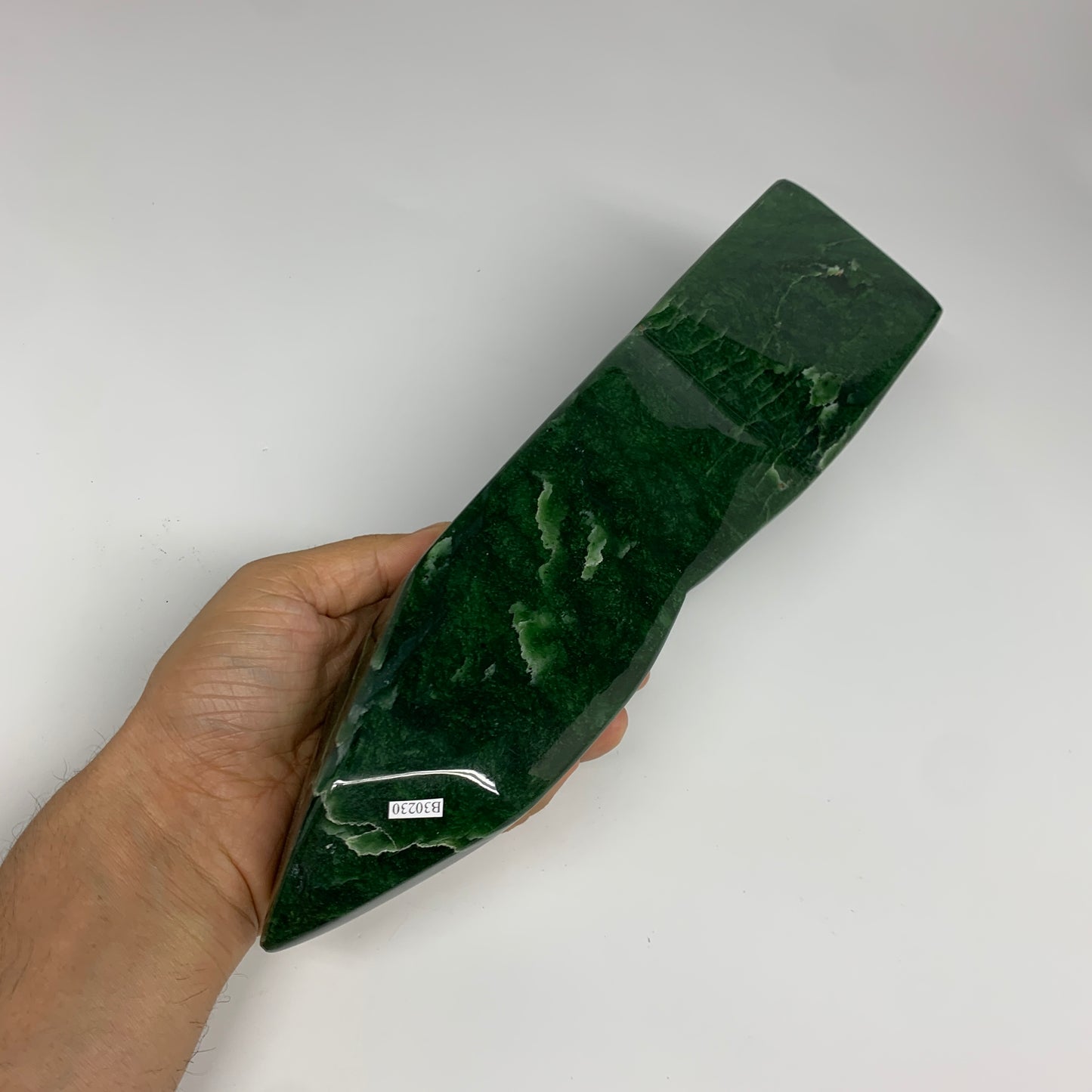 8.24 lbs, 12.4"x3.1"x3.4", Nephrite Jade Freeform Polished @Afghanistan, B30230