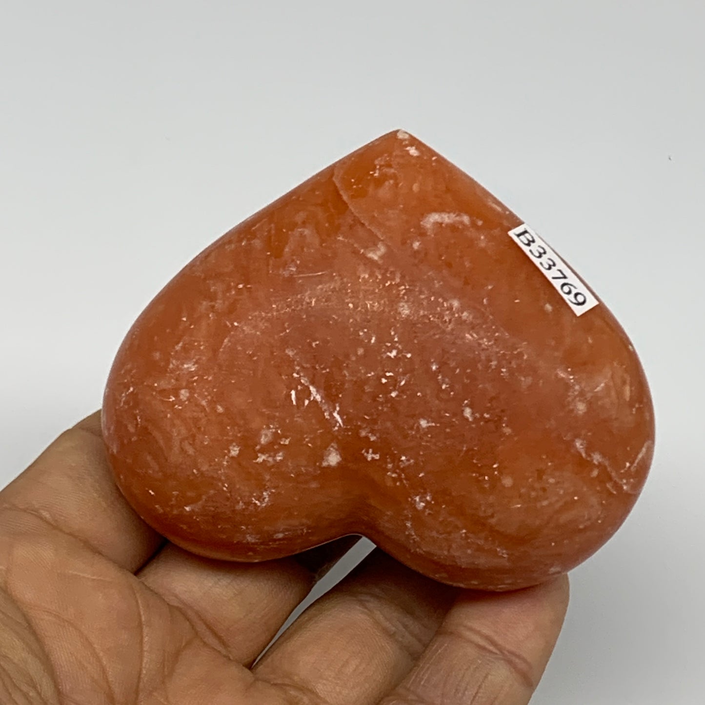 152g, 2.3"x2.8"x1.2" Orange Calcite Heart Gemstones from Madagascar, B33769