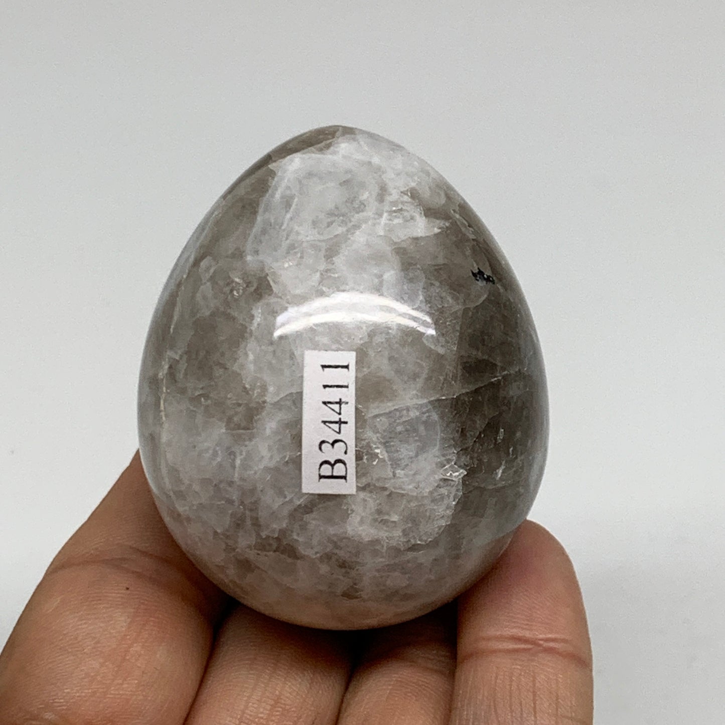 151.7g, 2.2"x1.8", Natural Gemstone White Rainbow Moonstone Egg, B34411