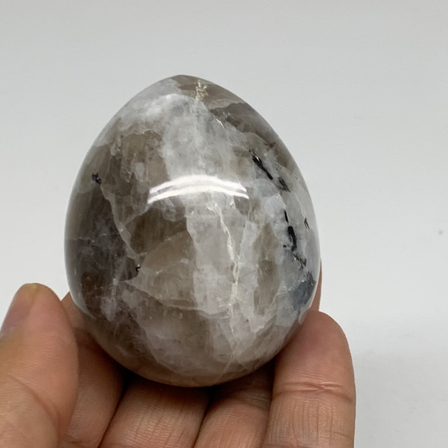 151.7g, 2.2"x1.8", Natural Gemstone White Rainbow Moonstone Egg, B34411