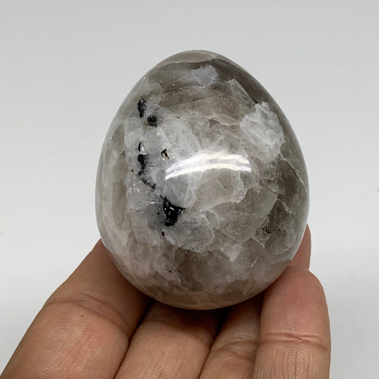 151.7g, 2.2"x1.8", Natural Gemstone White Rainbow Moonstone Egg, B34411