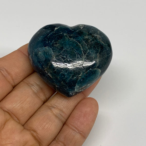 80.2g, 1.7"x1.9"x0.8", Small Blue Apatite Heart Polished Gemstone @Madagascar, B