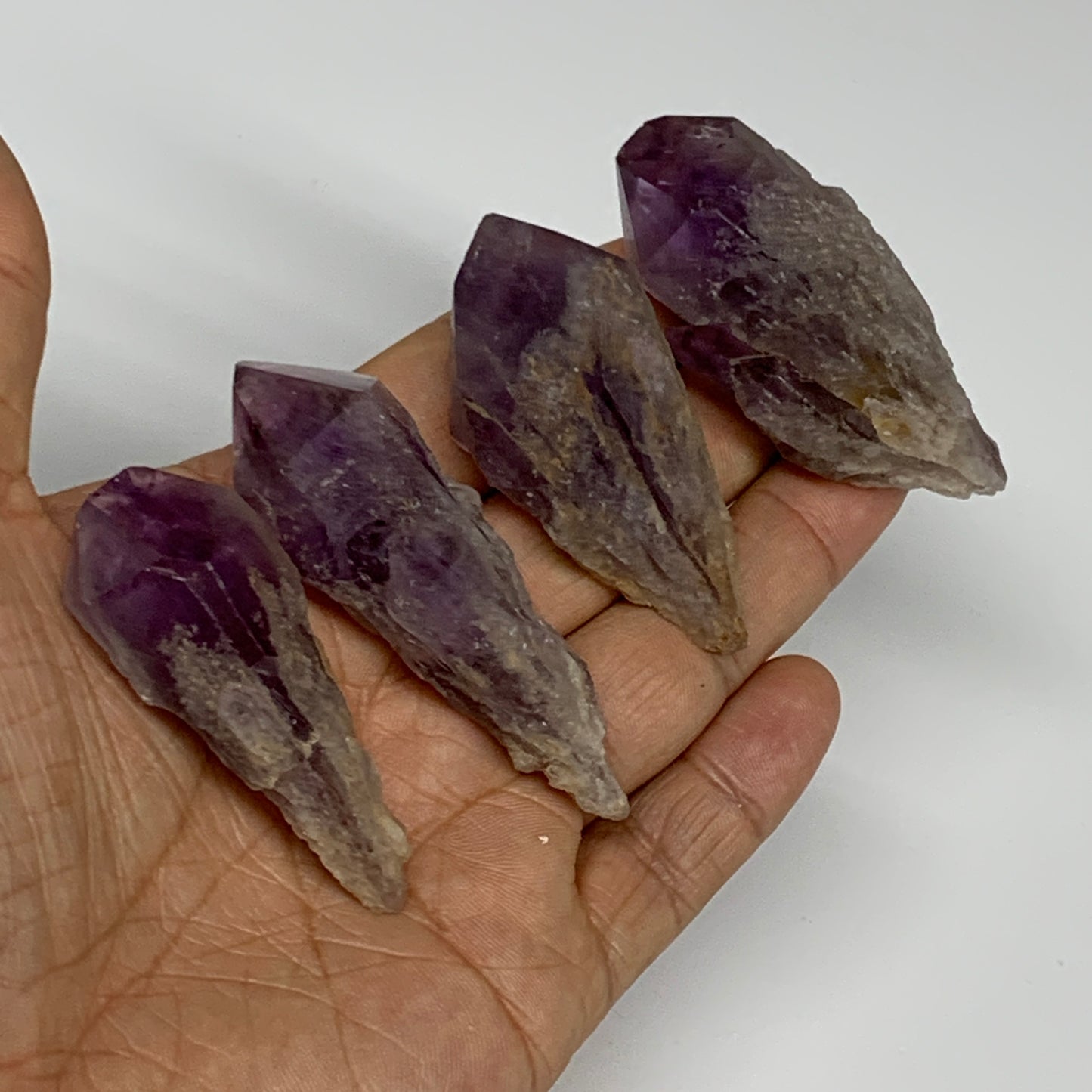 118.3g, 2.2" - 2.5", 4pcs, Amethyst Point Polished Rough lower part, B32394