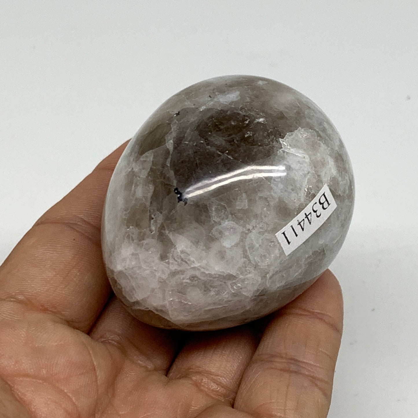 151.7g, 2.2"x1.8", Natural Gemstone White Rainbow Moonstone Egg, B34411