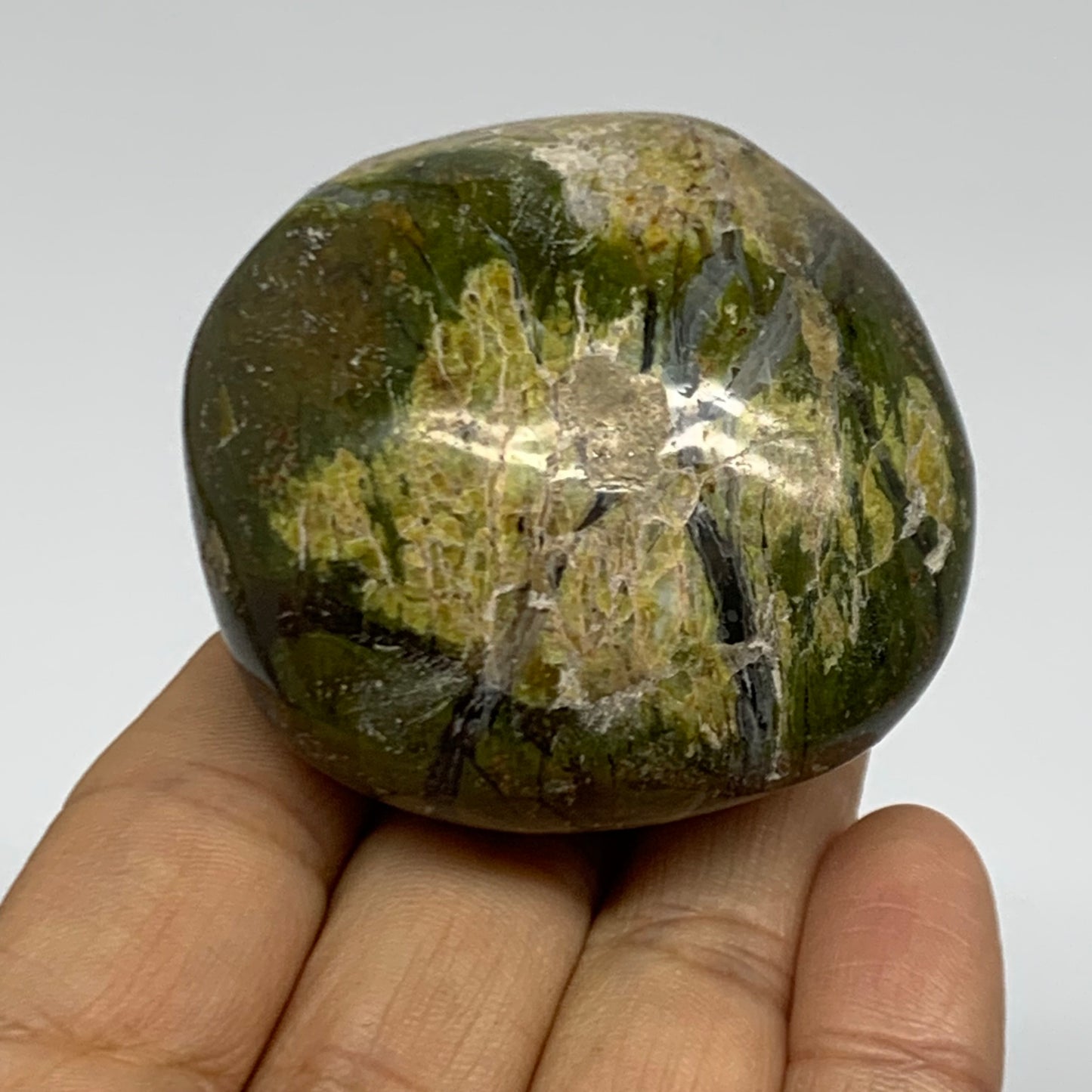 130g, 2.2"x2.1"x1.4", Green Opal Crystal PalmStone Polished Reiki, B38282