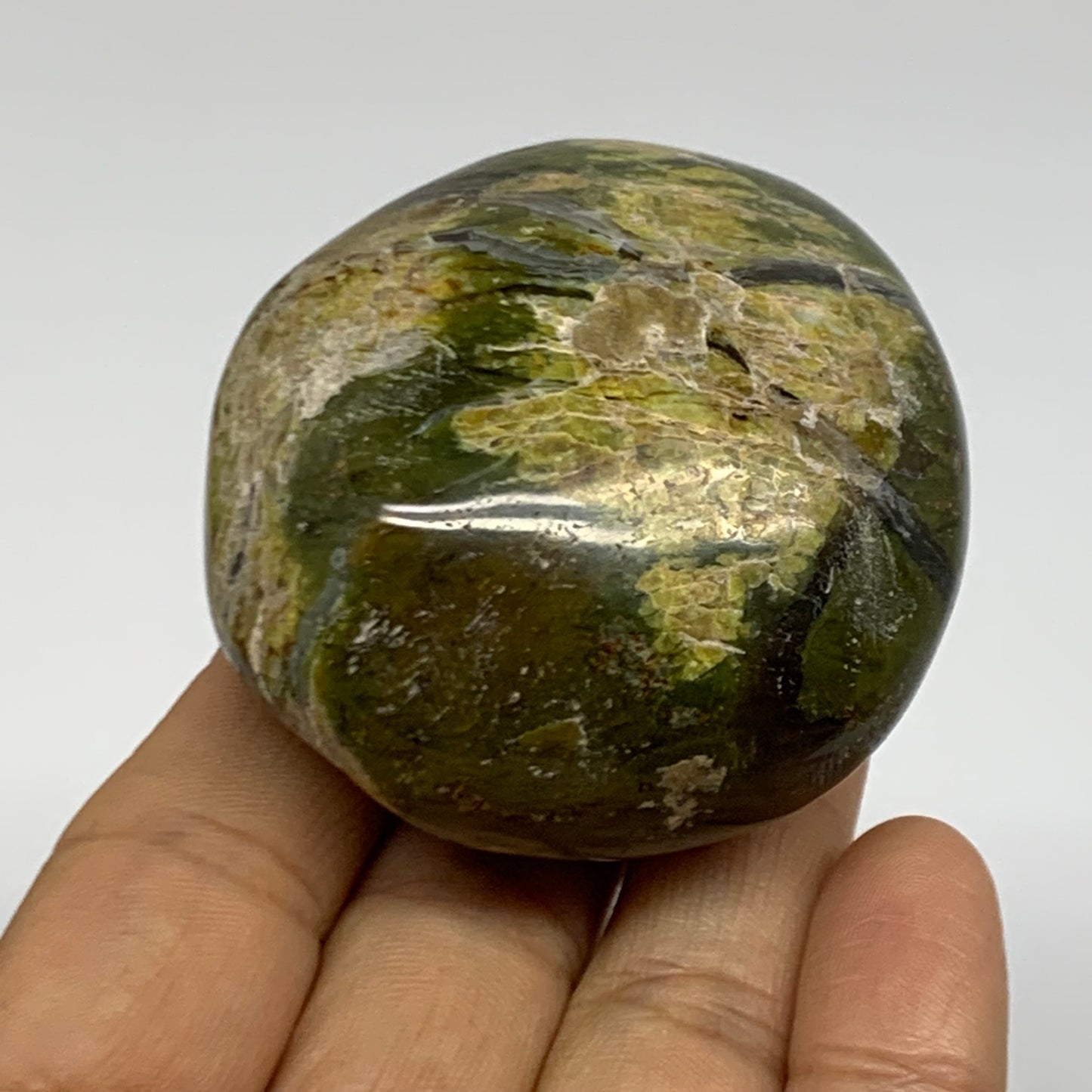 130g, 2.2"x2.1"x1.4", Green Opal Crystal PalmStone Polished Reiki, B38282