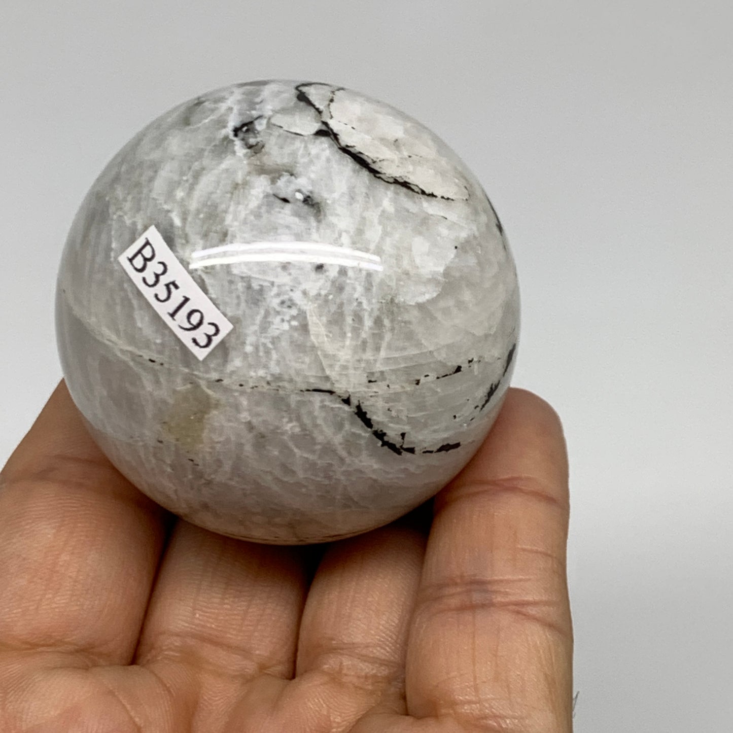 153.6g, 1.9"(48mm), Natural Rainbow Moonstone Sphere Ball Gemstone, B35193