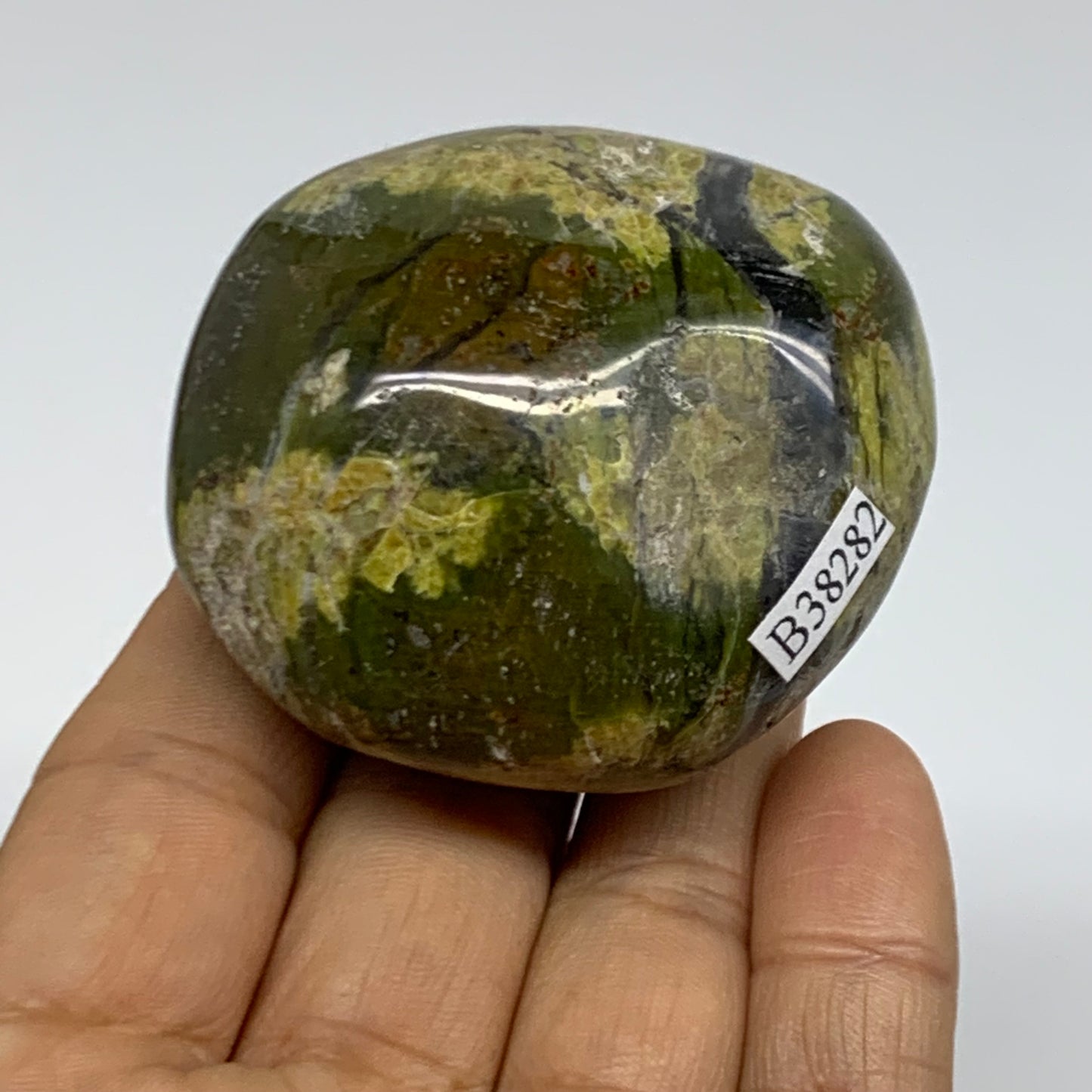 130g, 2.2"x2.1"x1.4", Green Opal Crystal PalmStone Polished Reiki, B38282