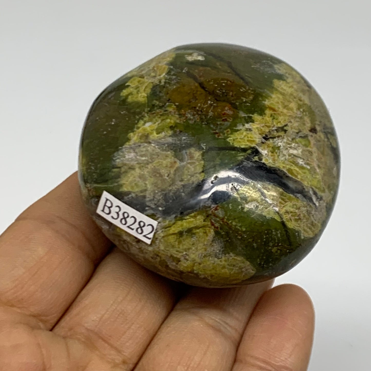 130g, 2.2"x2.1"x1.4", Green Opal Crystal PalmStone Polished Reiki, B38282