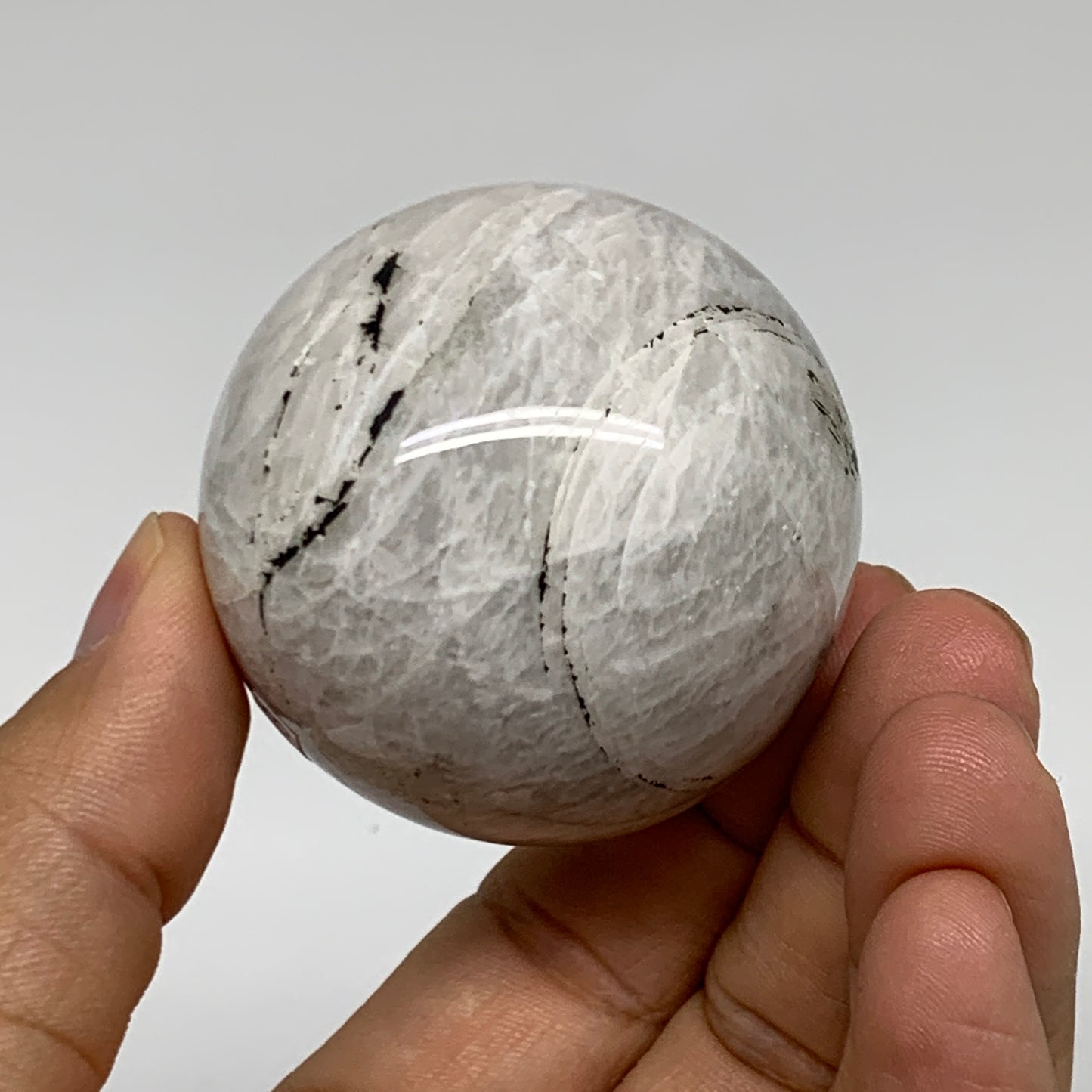 153.6g, 1.9"(48mm), Natural Rainbow Moonstone Sphere Ball Gemstone, B35193