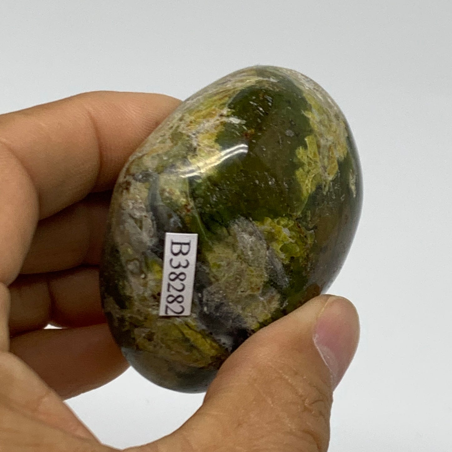 130g, 2.2"x2.1"x1.4", Green Opal Crystal PalmStone Polished Reiki, B38282