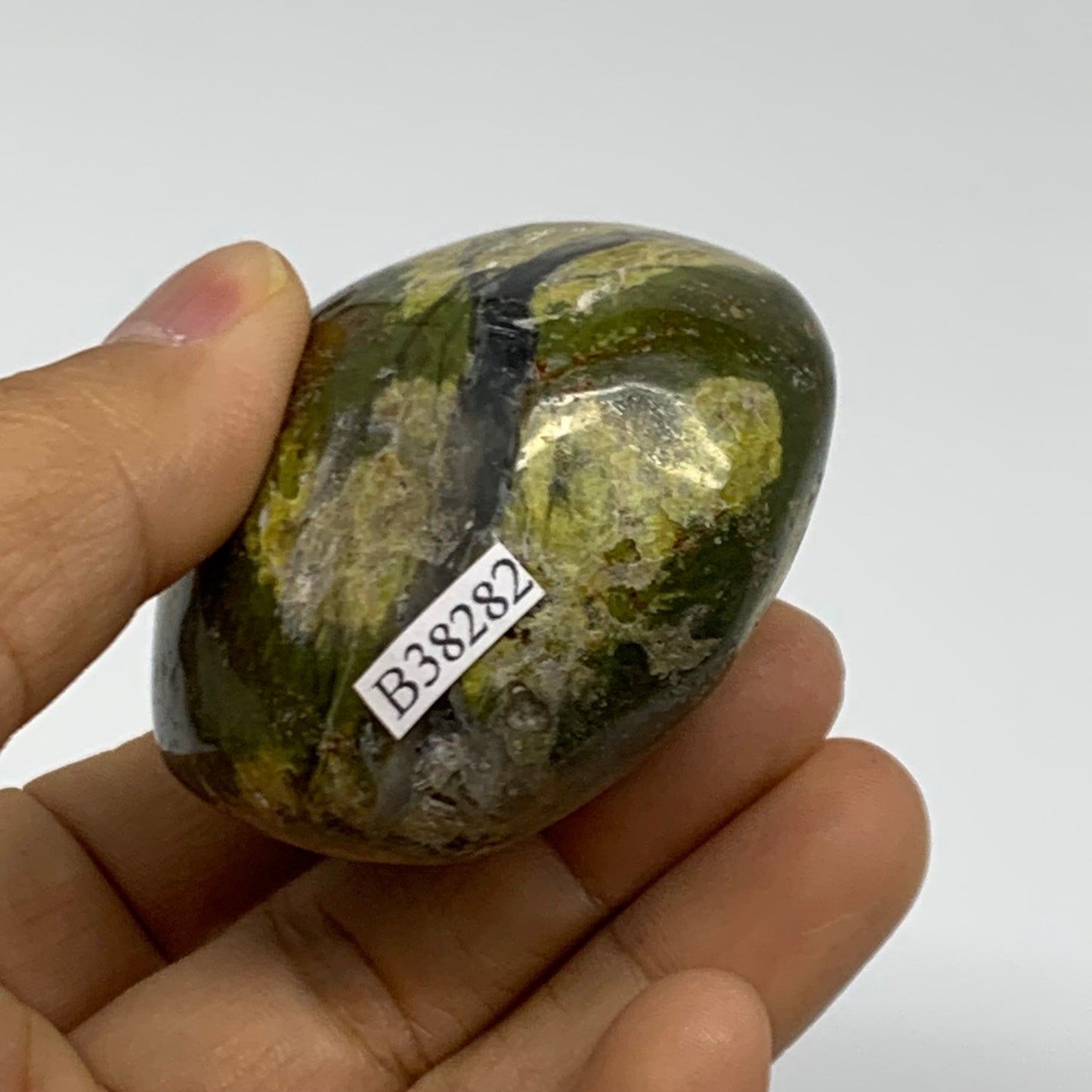 130g, 2.2"x2.1"x1.4", Green Opal Crystal PalmStone Polished Reiki, B38282