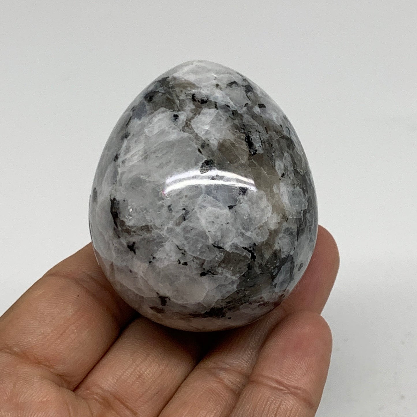158.1g, 2.2"x1.8", Natural Gemstone White Rainbow Moonstone Egg, B34412