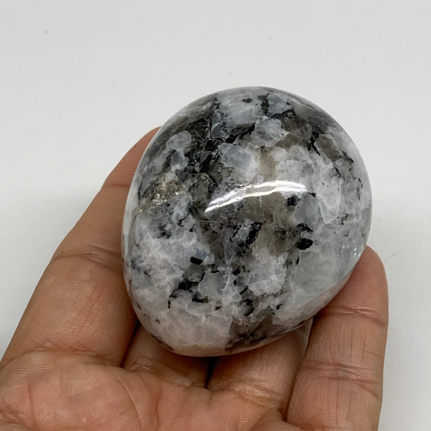 158.1g, 2.2"x1.8", Natural Gemstone White Rainbow Moonstone Egg, B34412