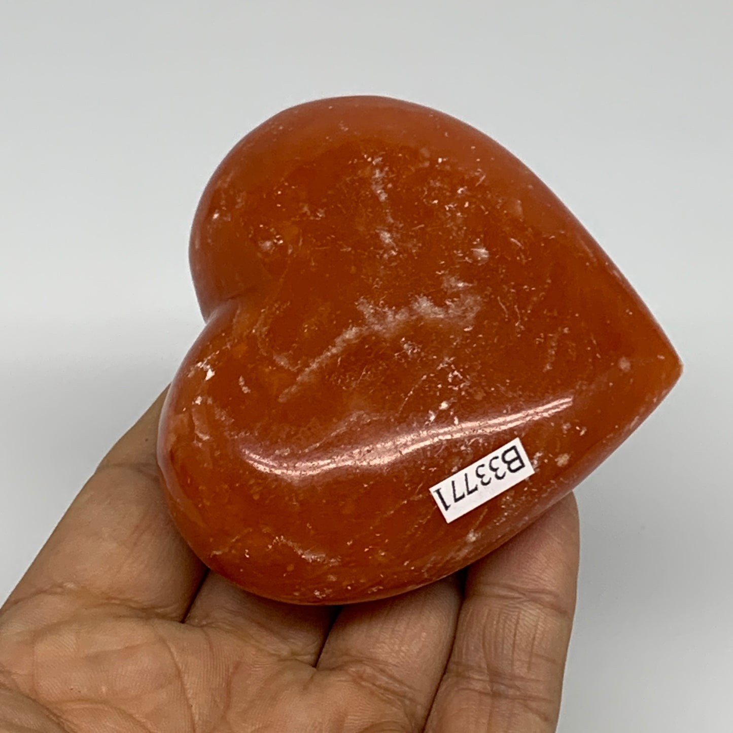 180g, 2.7"x3"x1.1" Orange Calcite Heart Gemstones from Madagascar, B33771