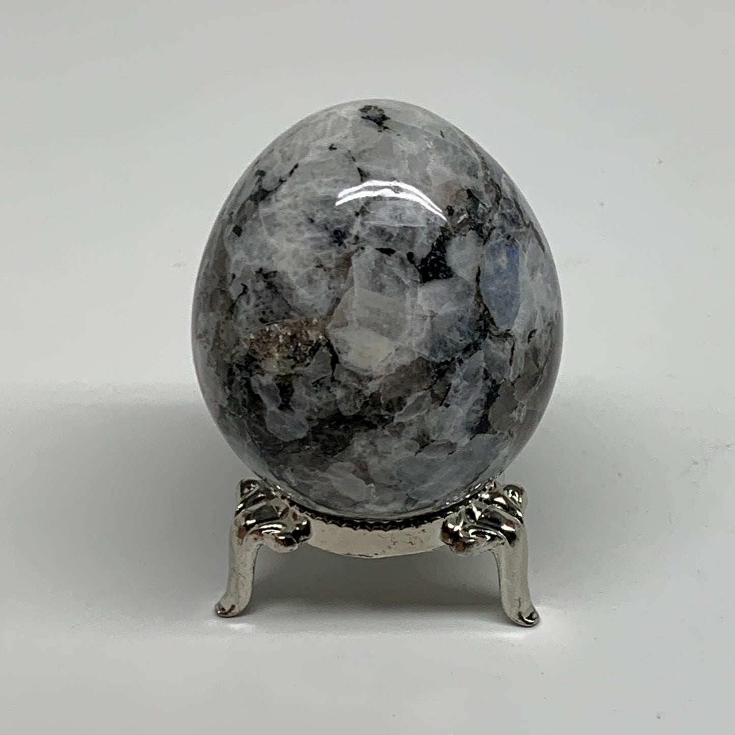 158.1g, 2.2"x1.8", Natural Gemstone White Rainbow Moonstone Egg, B34412