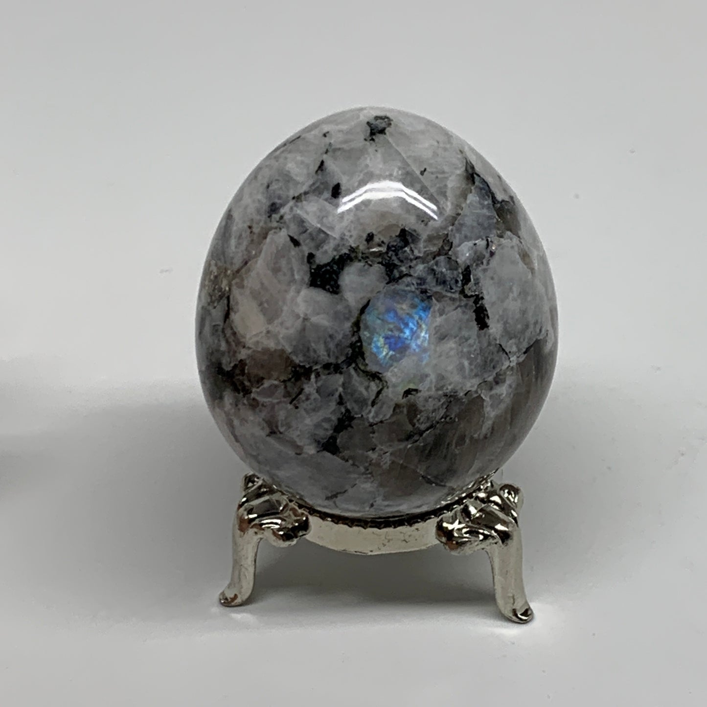 158.1g, 2.2"x1.8", Natural Gemstone White Rainbow Moonstone Egg, B34412