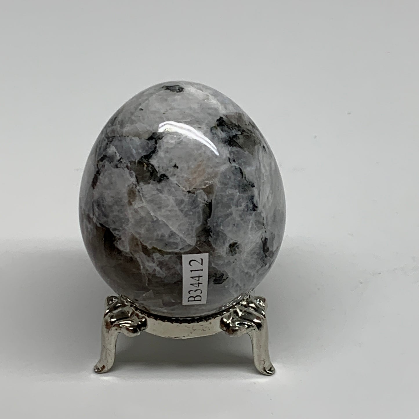 158.1g, 2.2"x1.8", Natural Gemstone White Rainbow Moonstone Egg, B34412