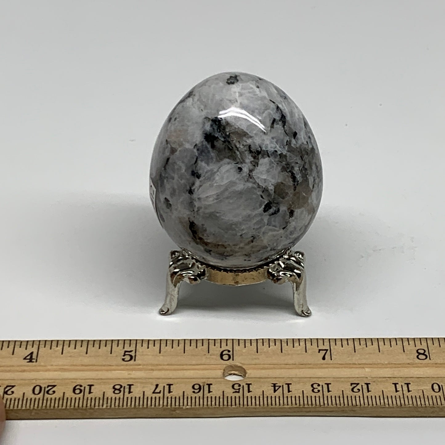 158.1g, 2.2"x1.8", Natural Gemstone White Rainbow Moonstone Egg, B34412