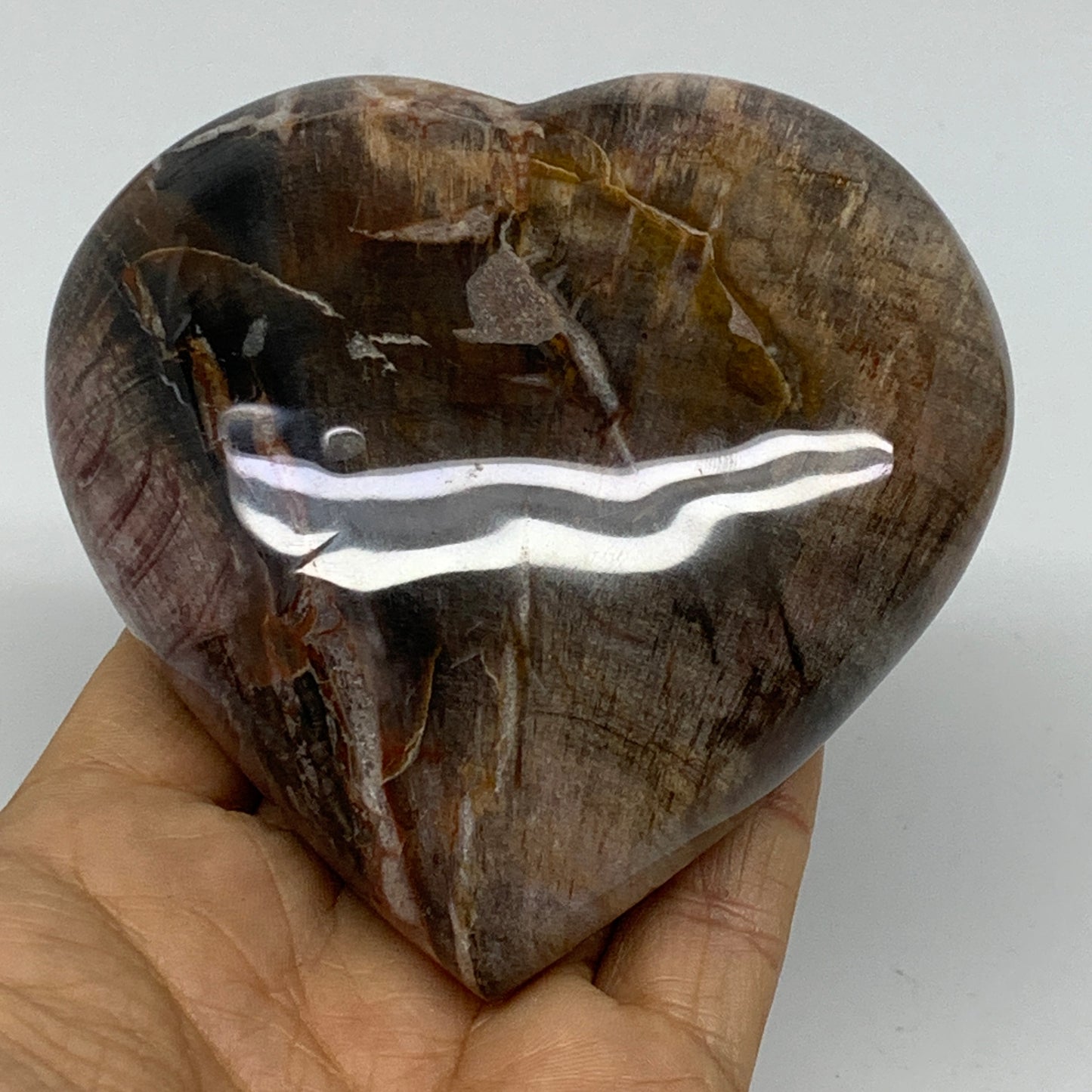 0.95 lbs, 3.7"x3.7"x1.4", Natural Petrified Wood Heart Polished Crystal, B37427