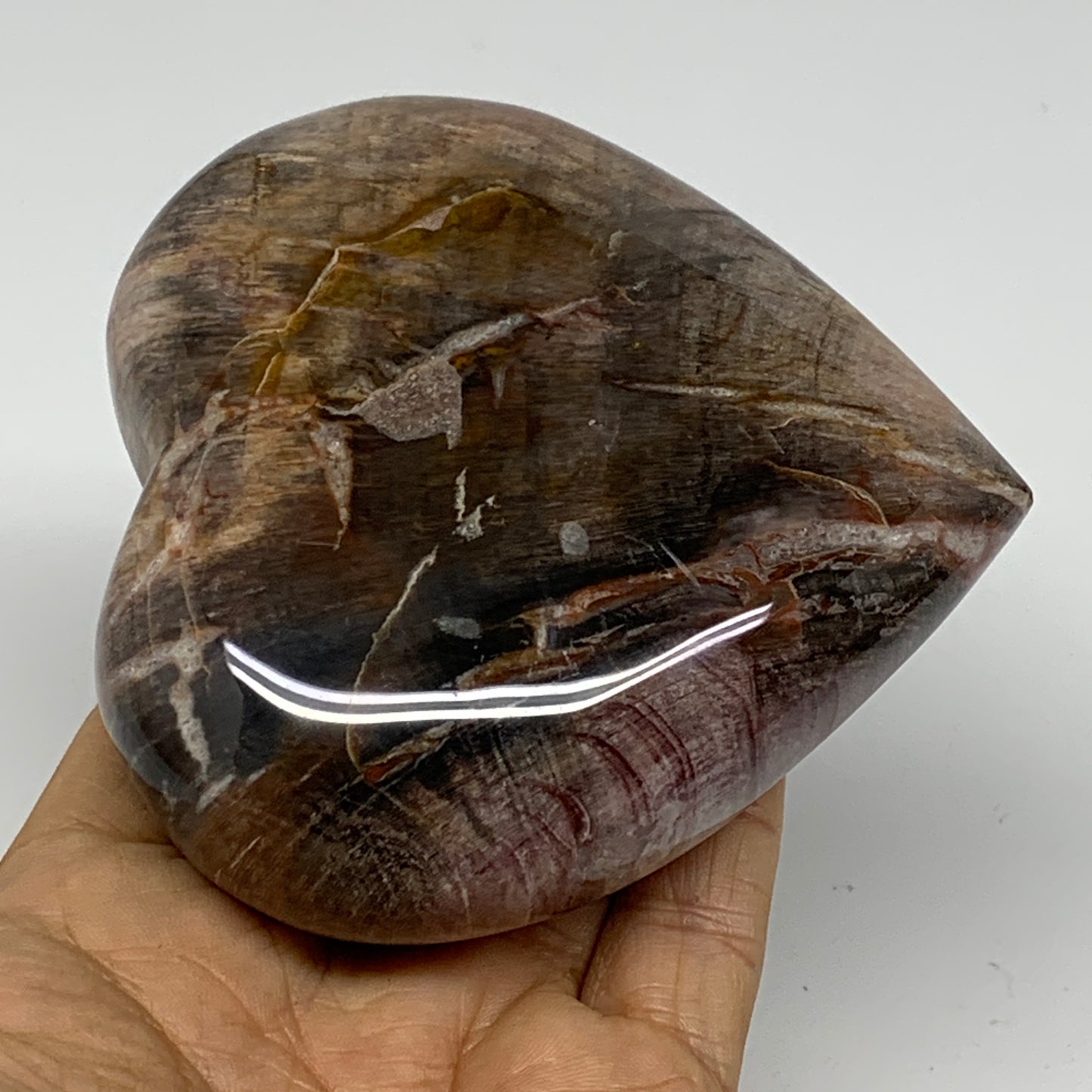 0.95 lbs, 3.7"x3.7"x1.4", Natural Petrified Wood Heart Polished Crystal, B37427