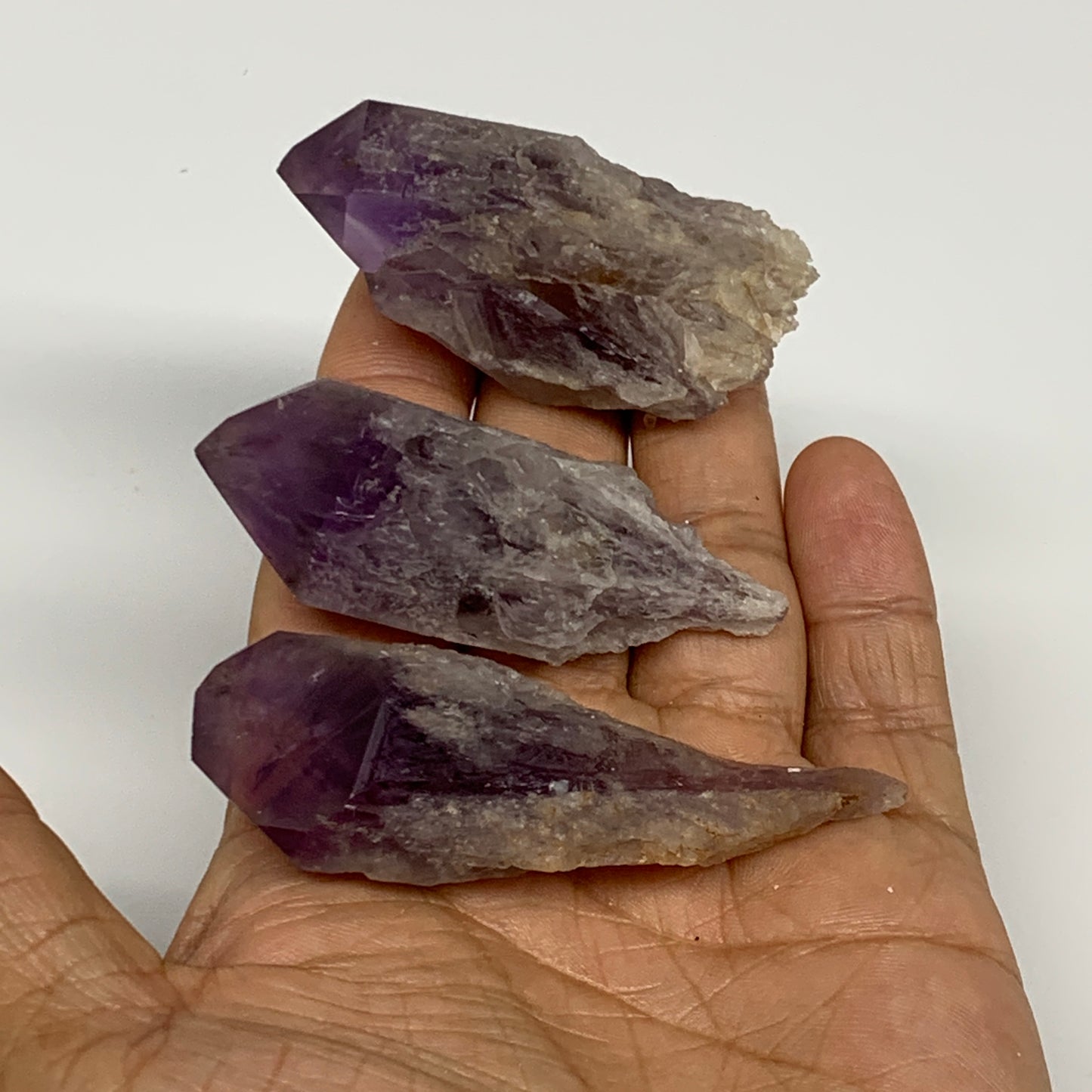 107.9g, 2.3" - 2.7", 3pcs, Amethyst Point Polished Rough lower part, B32396
