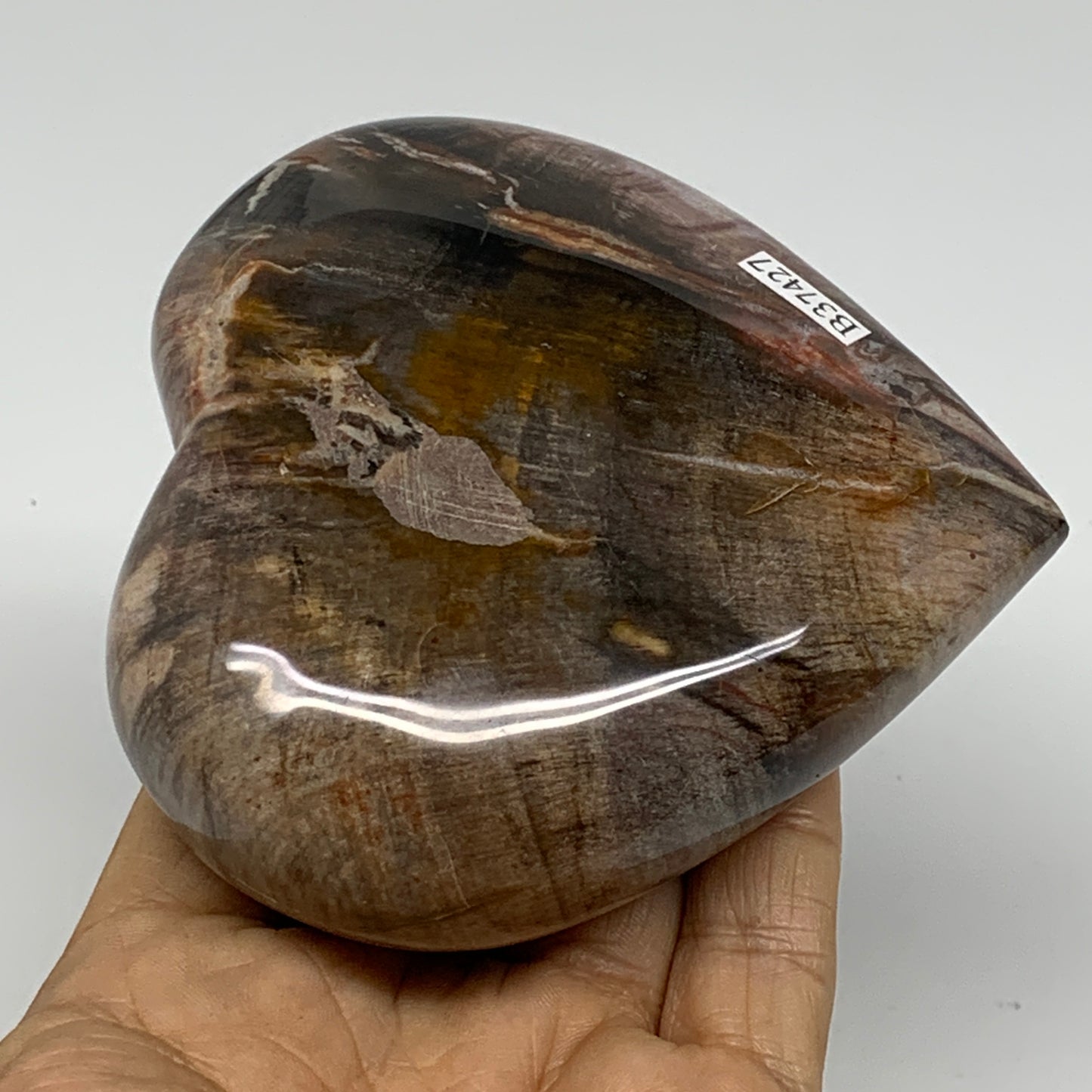 0.95 lbs, 3.7"x3.7"x1.4", Natural Petrified Wood Heart Polished Crystal, B37427