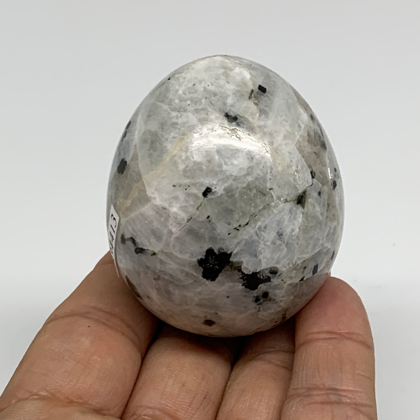 155g, 2.2"x1.8", Natural Gemstone White Rainbow Moonstone Egg, B34413
