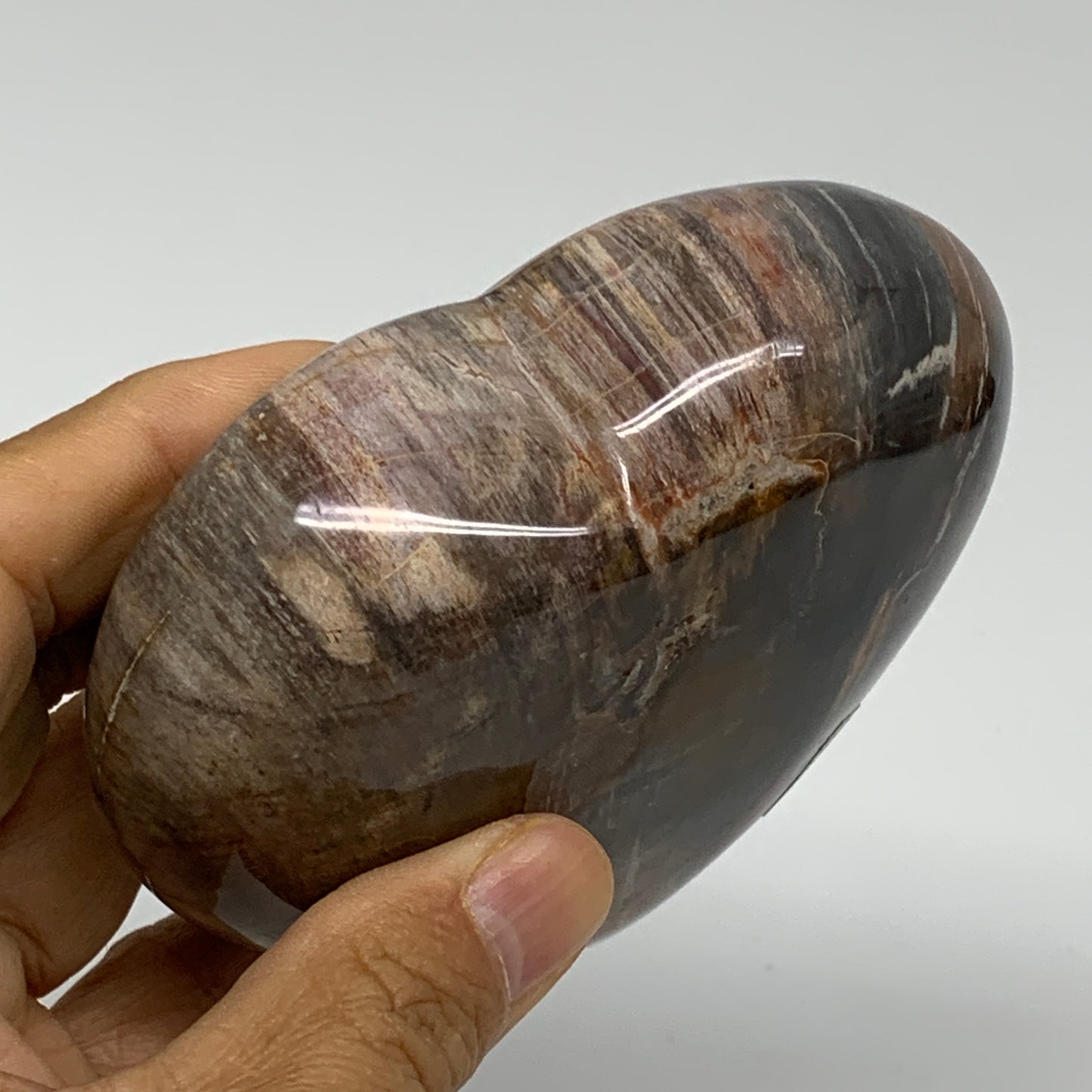 0.95 lbs, 3.7"x3.7"x1.4", Natural Petrified Wood Heart Polished Crystal, B37427