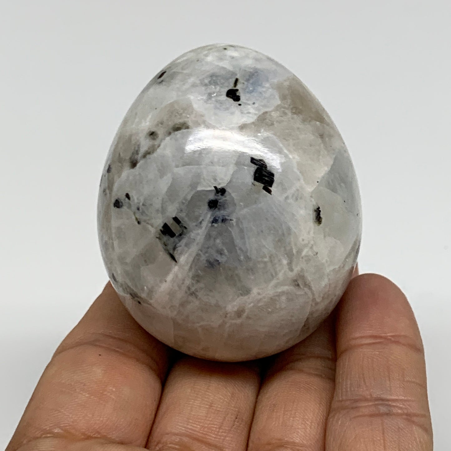 155g, 2.2"x1.8", Natural Gemstone White Rainbow Moonstone Egg, B34413