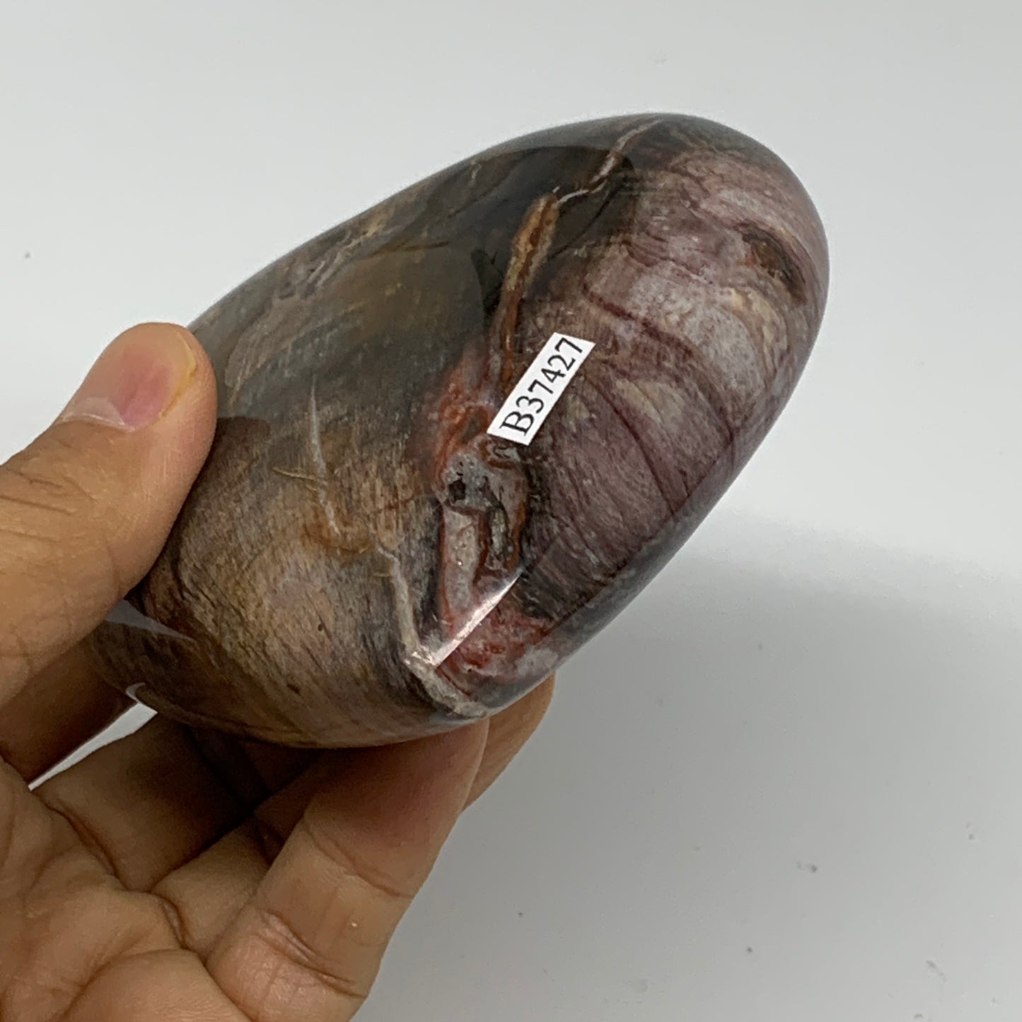 0.95 lbs, 3.7"x3.7"x1.4", Natural Petrified Wood Heart Polished Crystal, B37427