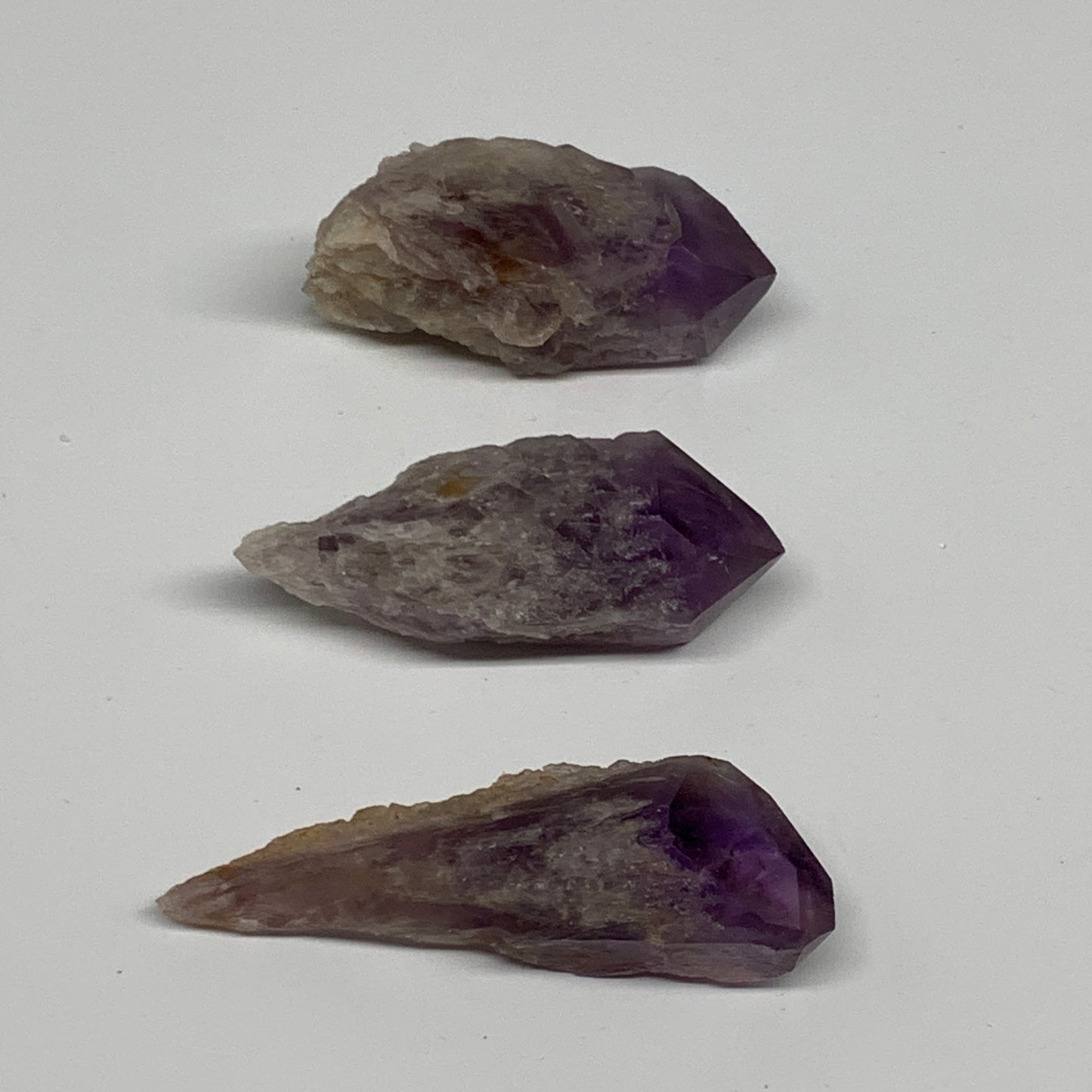 107.9g, 2.3" - 2.7", 3pcs, Amethyst Point Polished Rough lower part, B32396