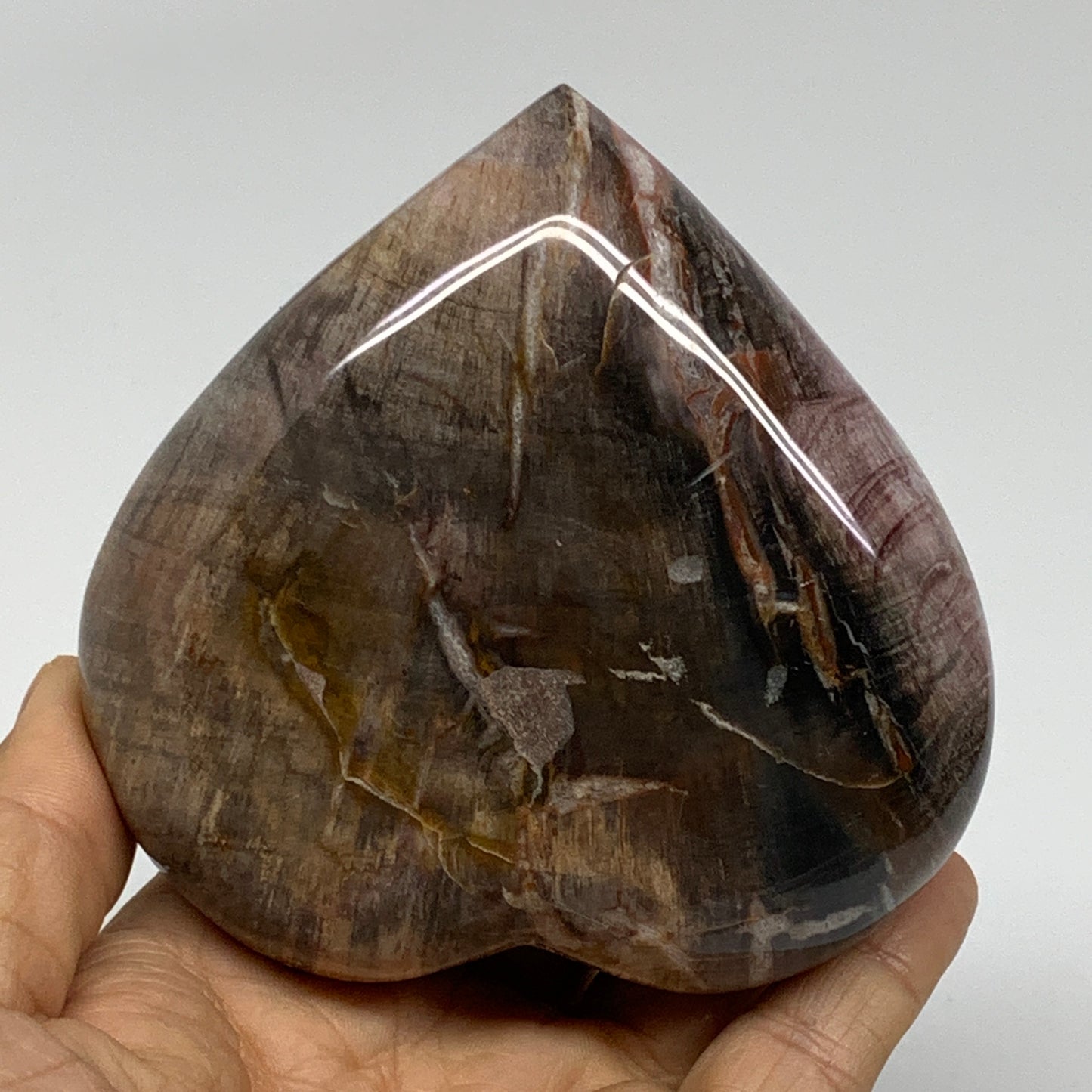 0.95 lbs, 3.7"x3.7"x1.4", Natural Petrified Wood Heart Polished Crystal, B37427