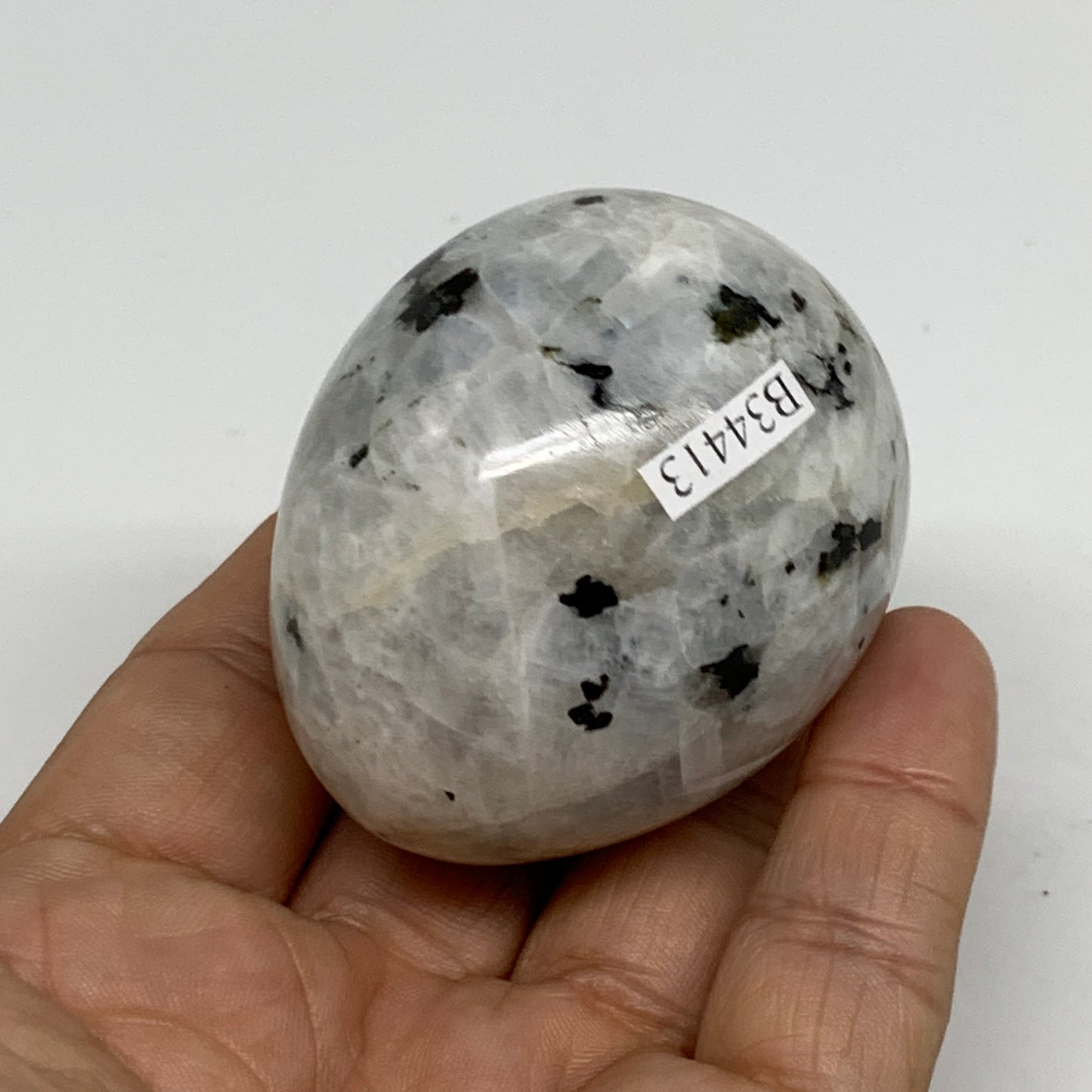 155g, 2.2"x1.8", Natural Gemstone White Rainbow Moonstone Egg, B34413