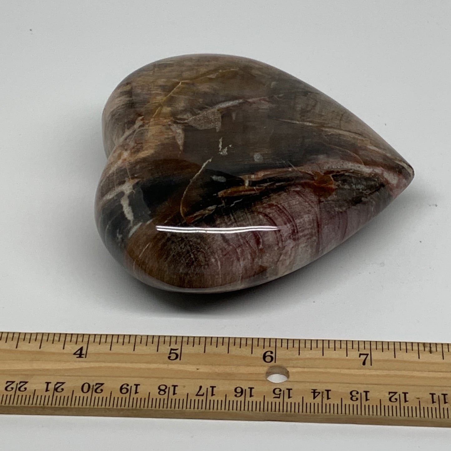 0.95 lbs, 3.7"x3.7"x1.4", Natural Petrified Wood Heart Polished Crystal, B37427