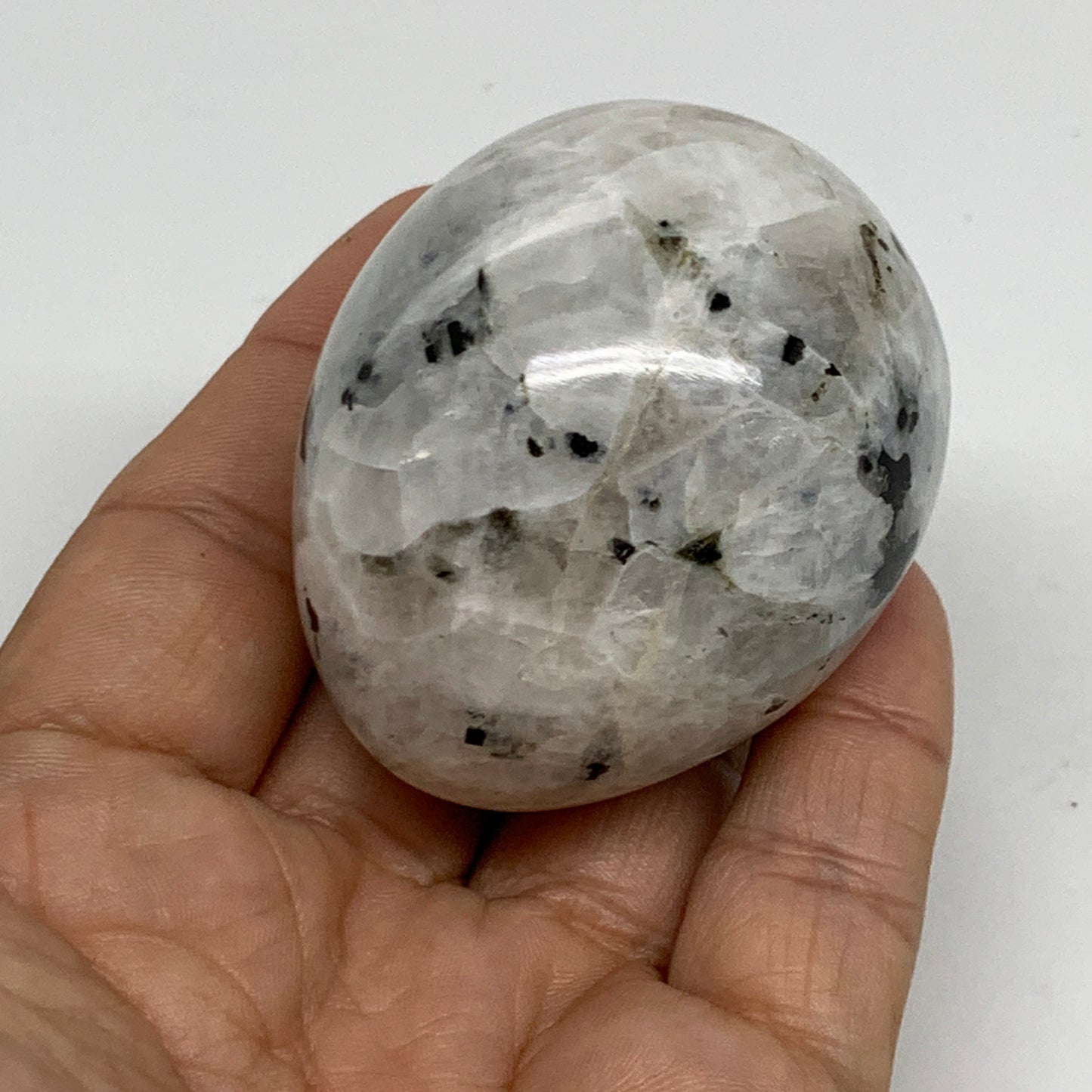 155g, 2.2"x1.8", Natural Gemstone White Rainbow Moonstone Egg, B34413